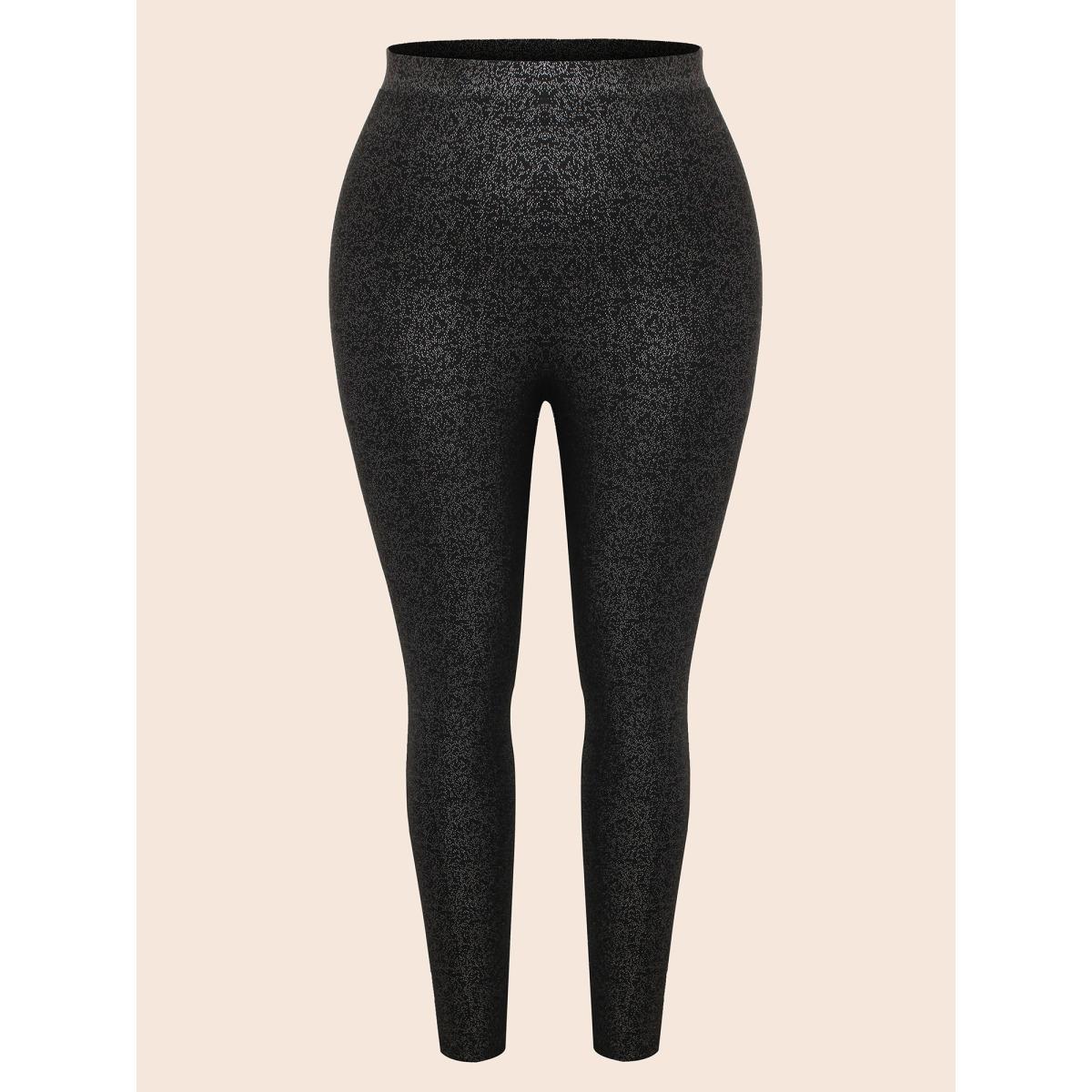 Plus Size Glitter Pleated Skinny Leggings Women Black Cocktail Medium stretch Skinny Mid Rise Party Leggings BloomChic 26/4X Product Image