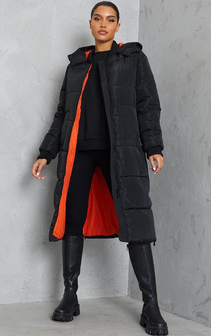 Black Maxi Contrast Hooded Puffer Product Image