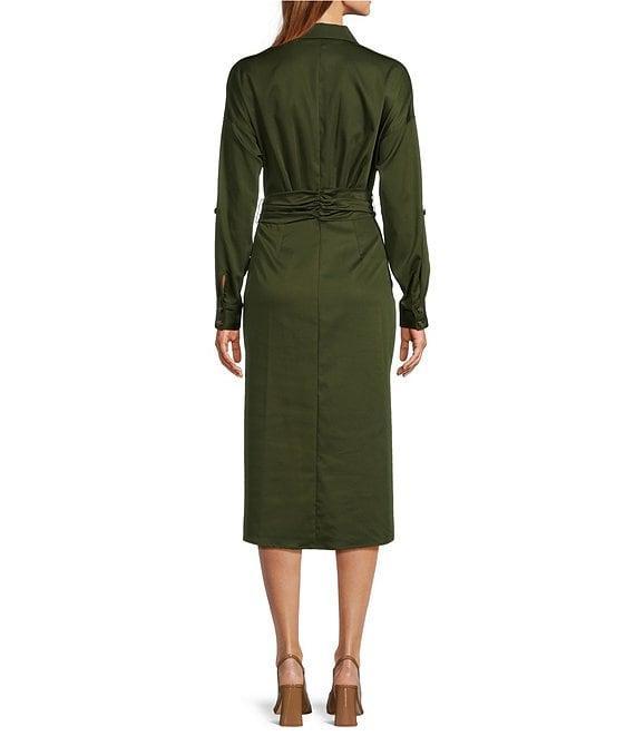 Antonio Melani Roxanne Point Collar Long Sleeve Ruched Tie Waist Button Front Shirt Dress Product Image
