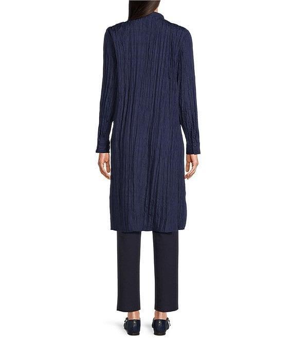 Eileen Fisher Crushed Silk Mandarin Collar Long Sleeve Top Product Image