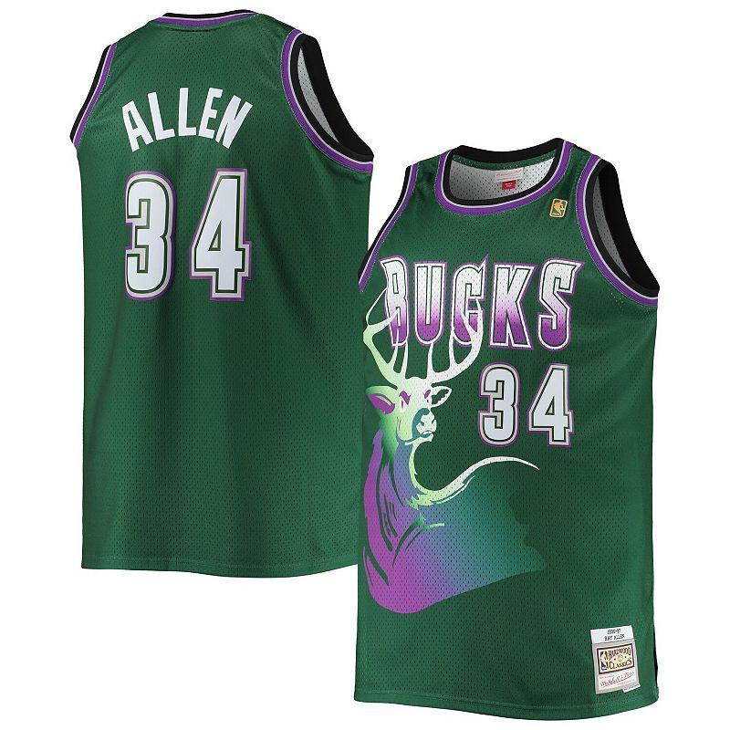 Men's Mitchell & Ness Ray Allen Hunter Green Milwaukee Bucks Big & Tall 1996-97 Hardwood Classics Swingman Jersey, Size: 4XB, Team Product Image