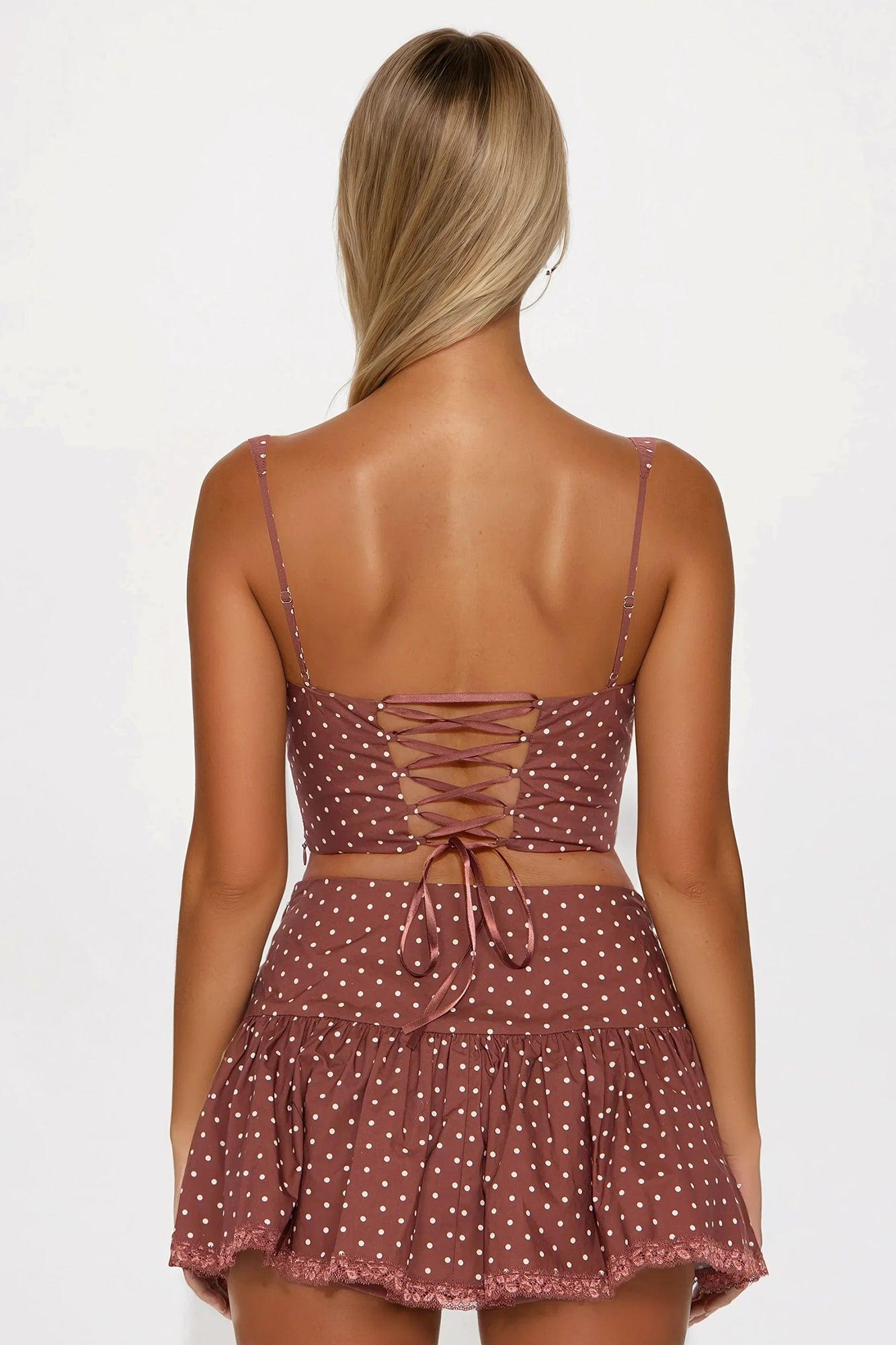 Sara Polka Dot Skirt Set - Brown/combo Product Image