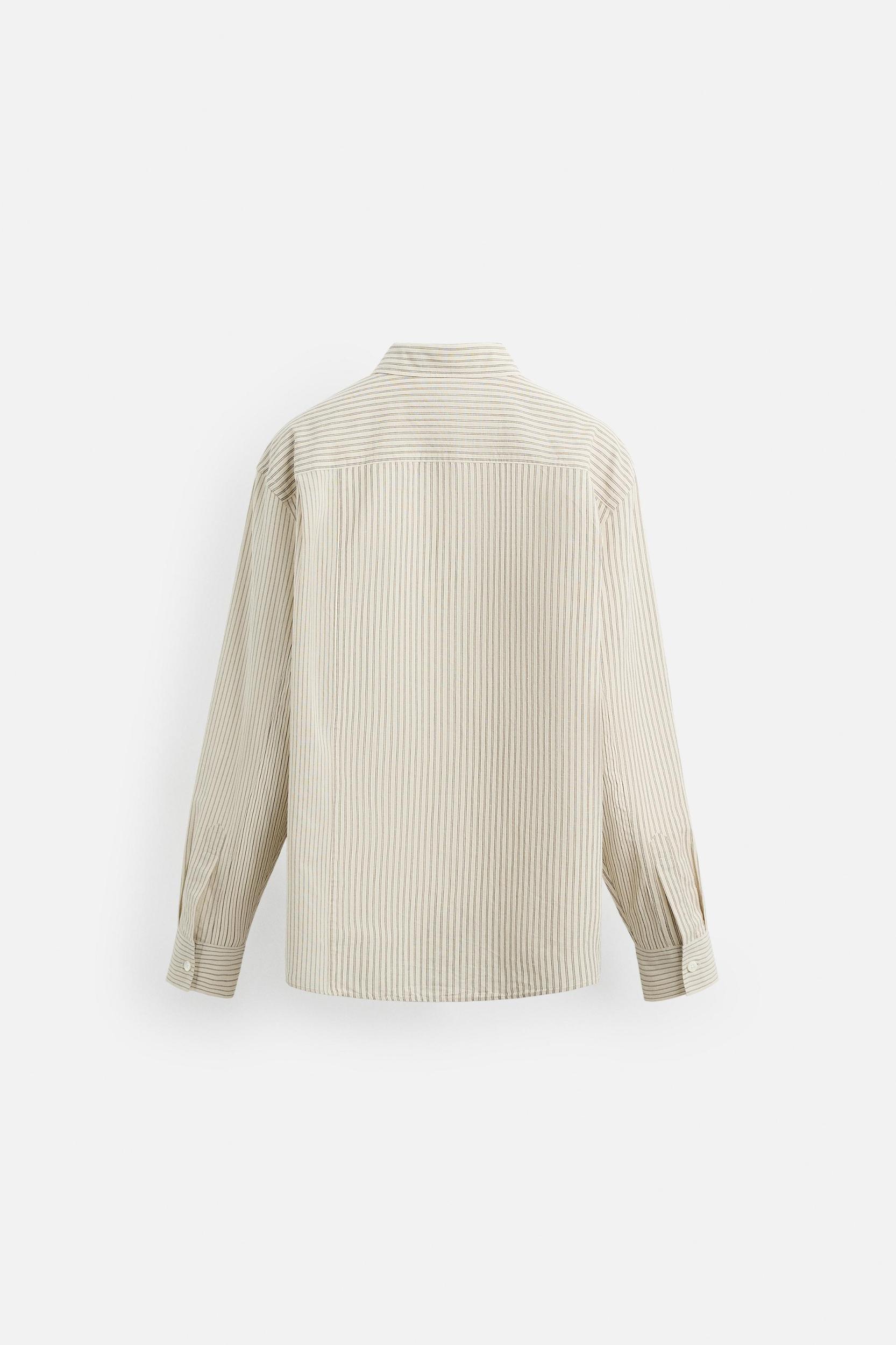LINEN-COTTON STRIPED PATCHWORK SHIRT Product Image