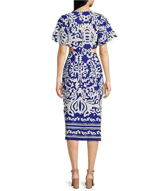 Sugarlips Joelle Mixed Print V-Neck Short Sleeve Front Tie Midi Dress Product Image