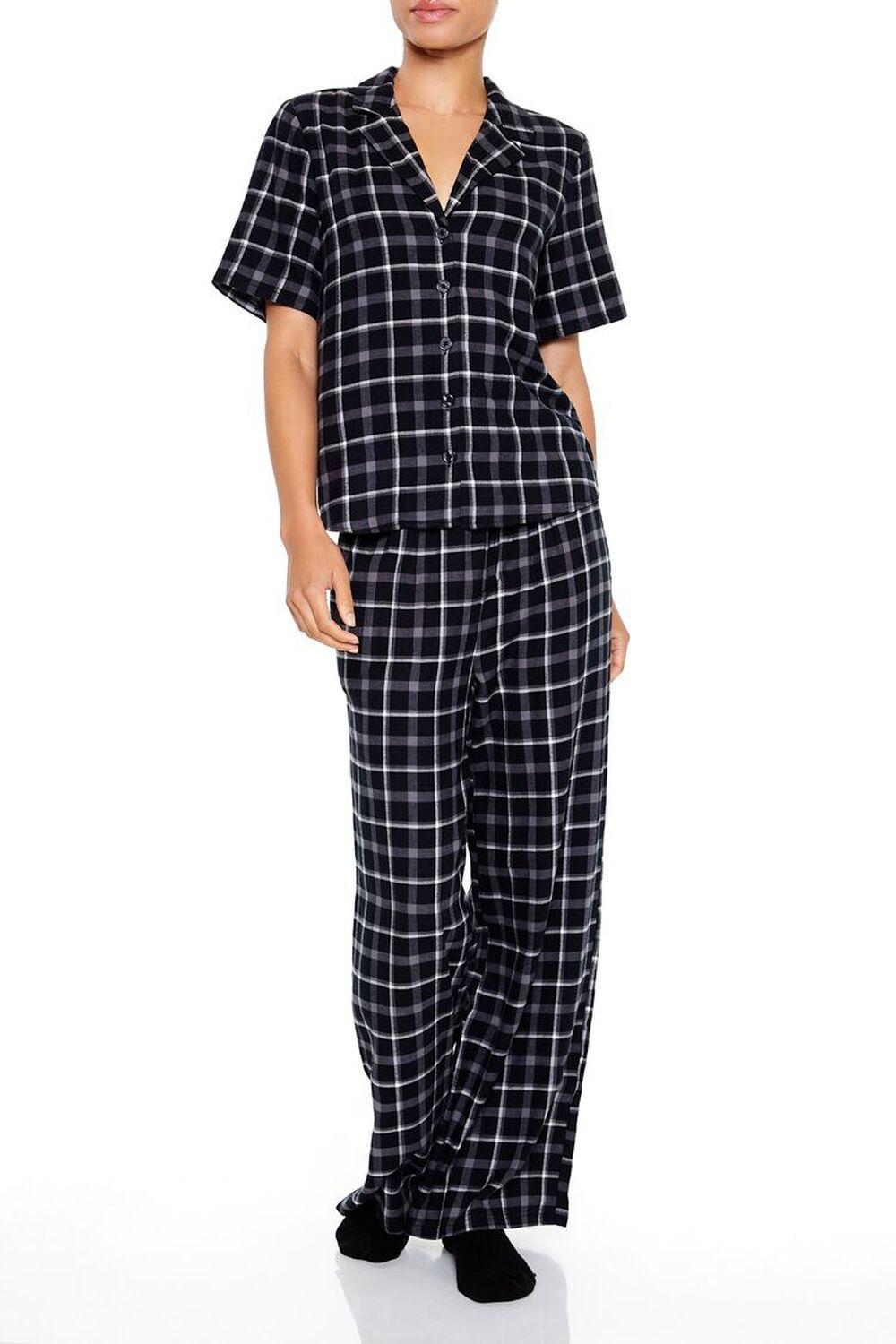 Plaid Shirt & Pants Flannel Pajama Set | Forever 21 Product Image