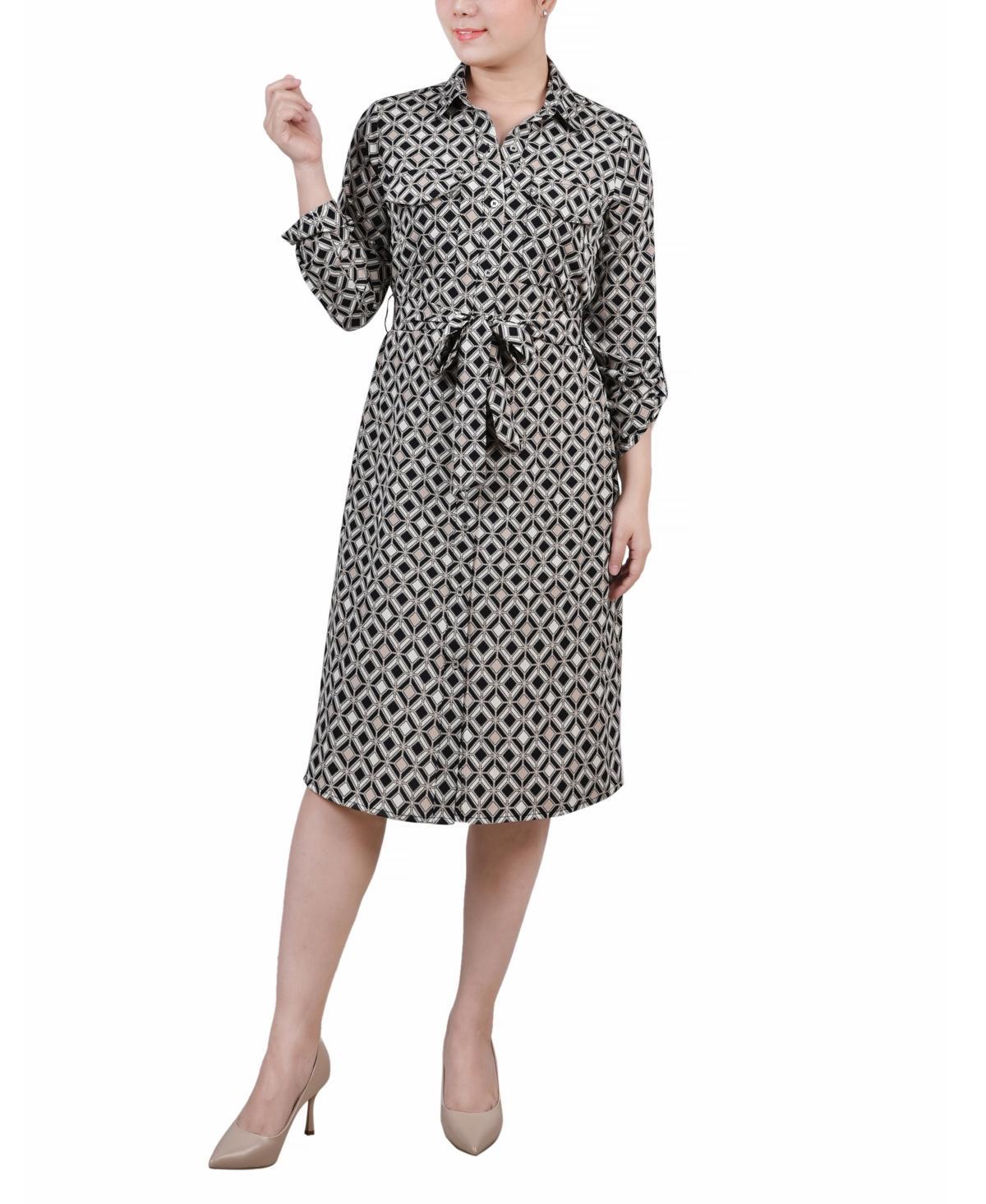 Ny Collection Petite Printed Long Sleeve Roll Tab Shirtdress Product Image