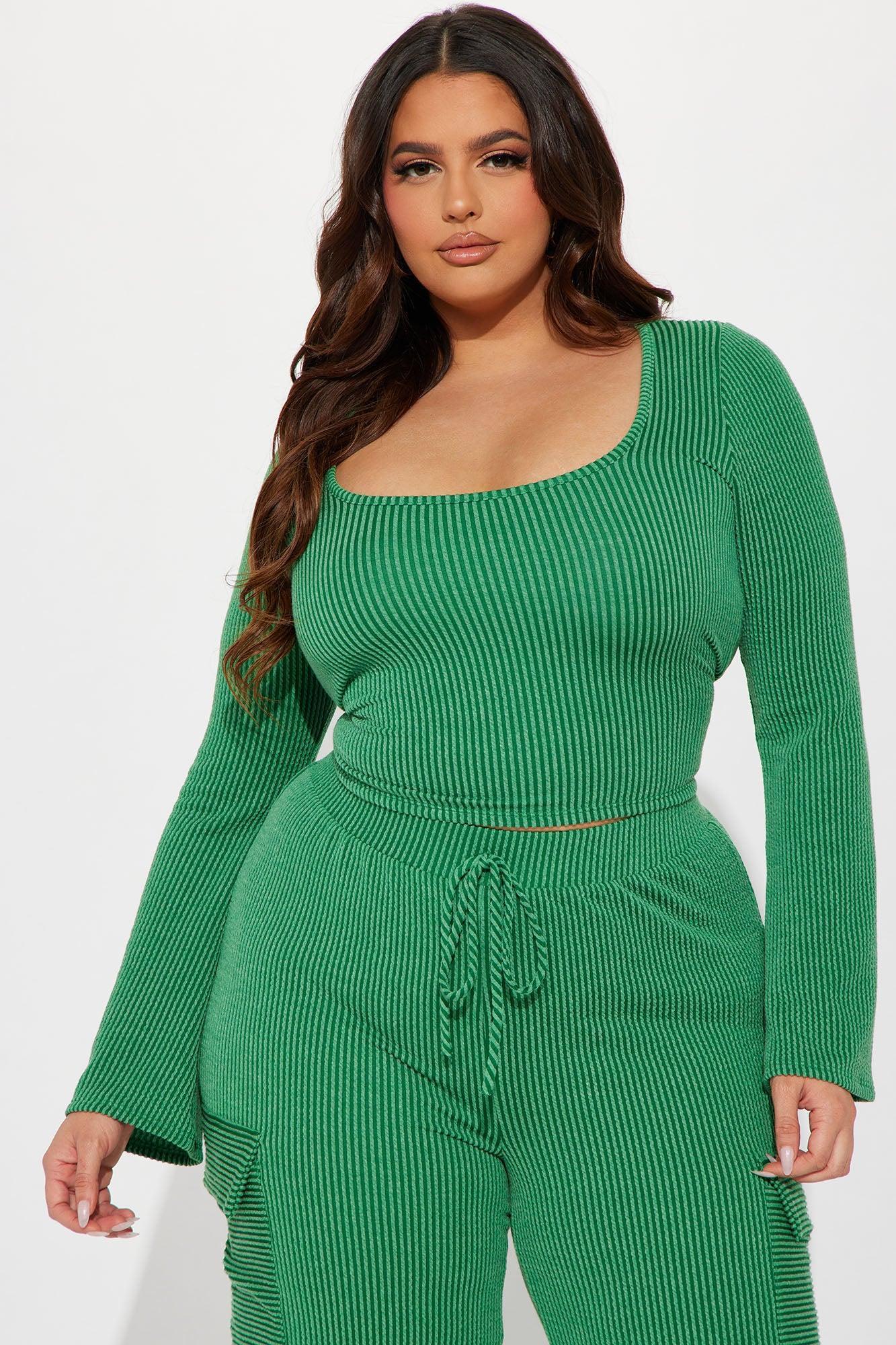 Nobody Like Me Ribbed Pant Set - Green Product Image