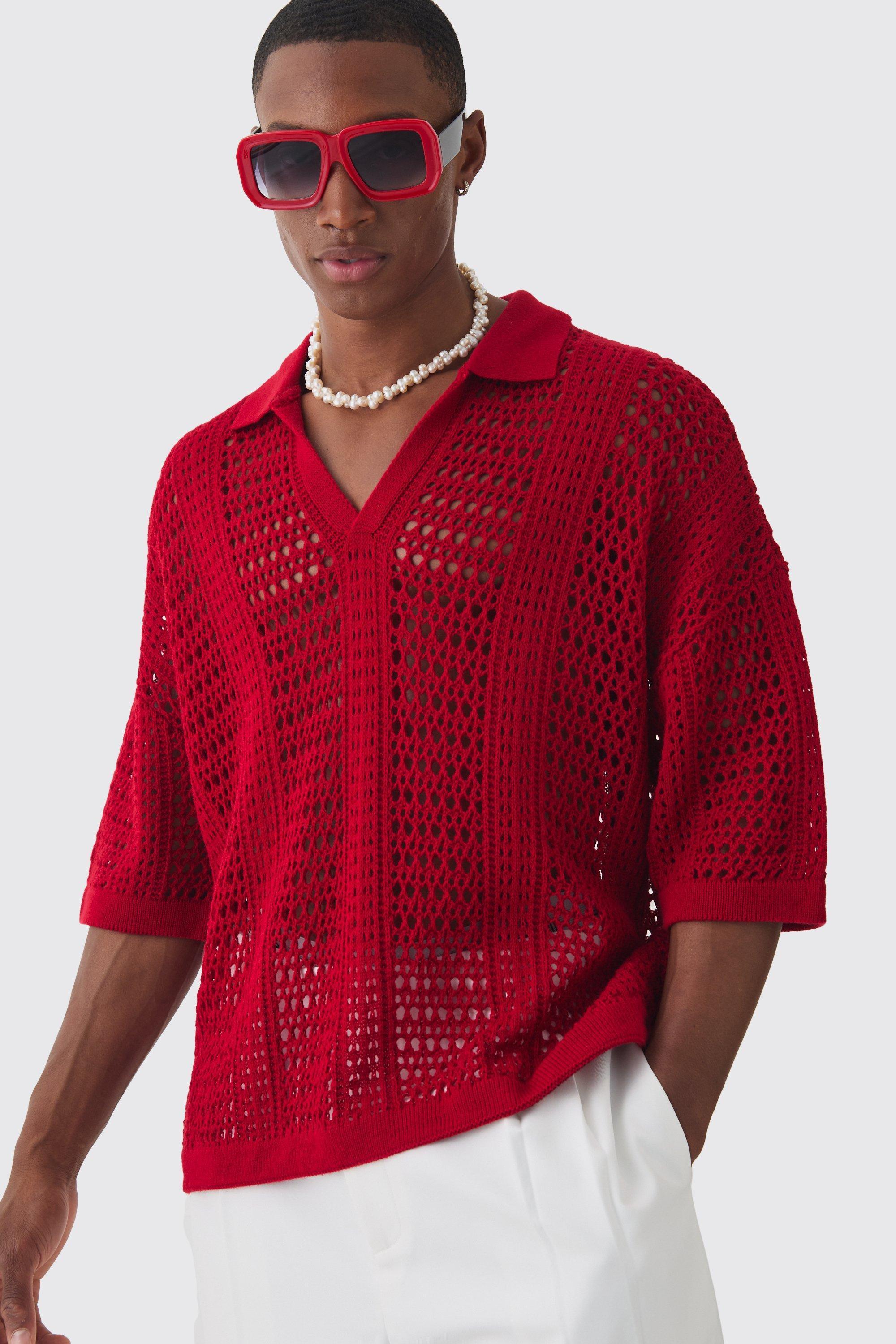 Mens Boxy Short Sleeve Ribbed Knit Polo - Grey Product Image
