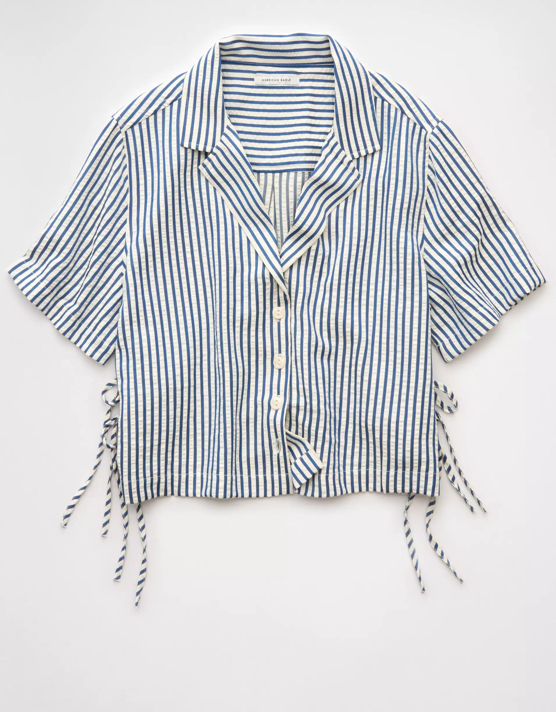 AE Short-Sleeve Tie Side Seersucker Button-Up Shirt Product Image