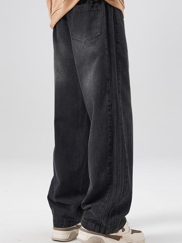 Men's Vintage Wash Elastic Waist Drawstring loose Jeans Product Image