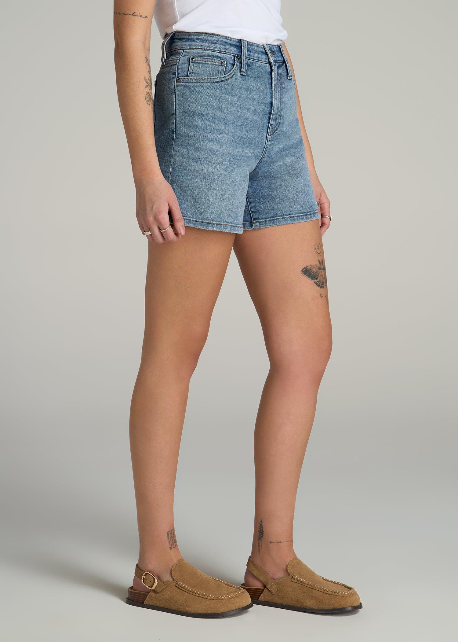 High Rise Denim Shorts for Tall Women in Heritage Faded Product Image
