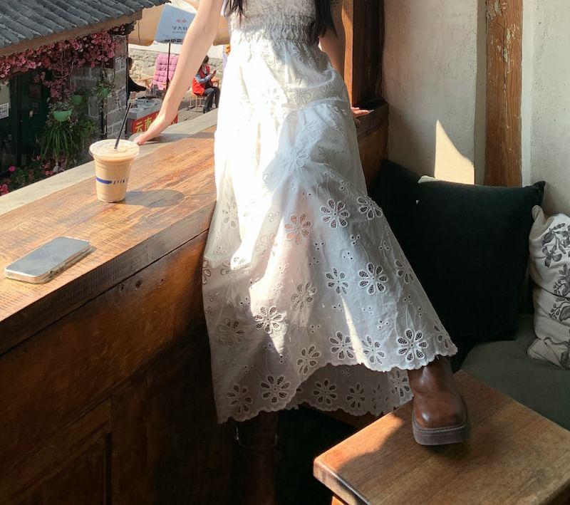 Cap-Sleeve Eyelet Lace Dress Product Image