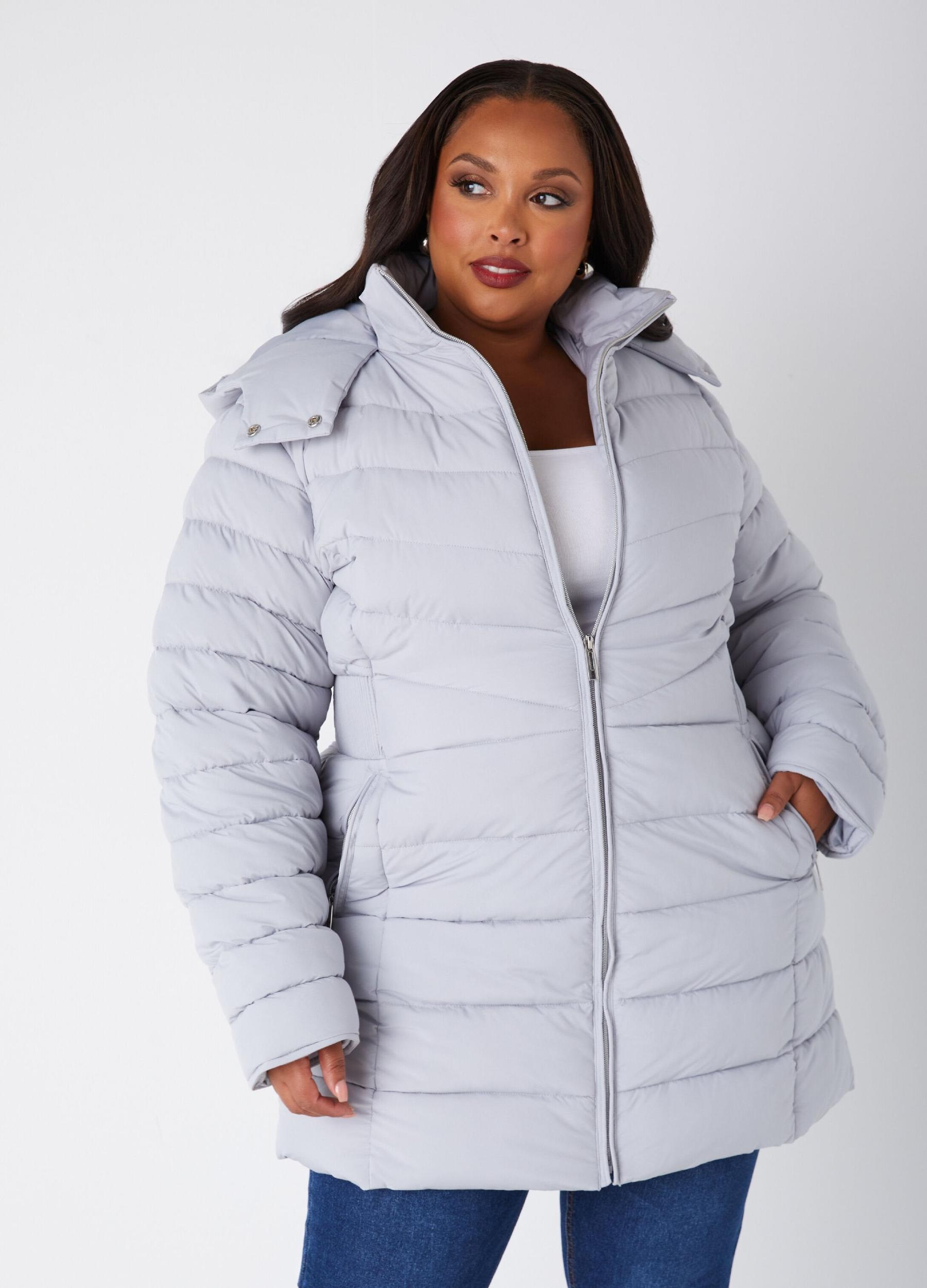 Plus Size Hooded Ribbed Puffer Coat Ashley Stewart Product Image