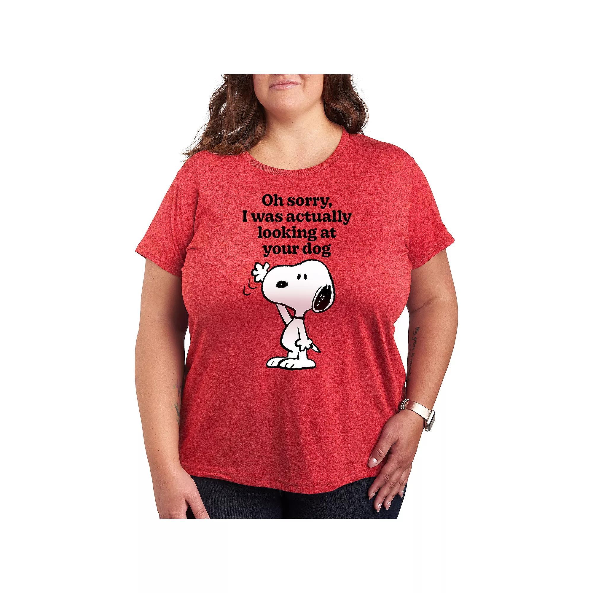 Plus Peanuts Snoopy Looking At Your Dog Graphic Tee, Womens Grey Gray Product Image