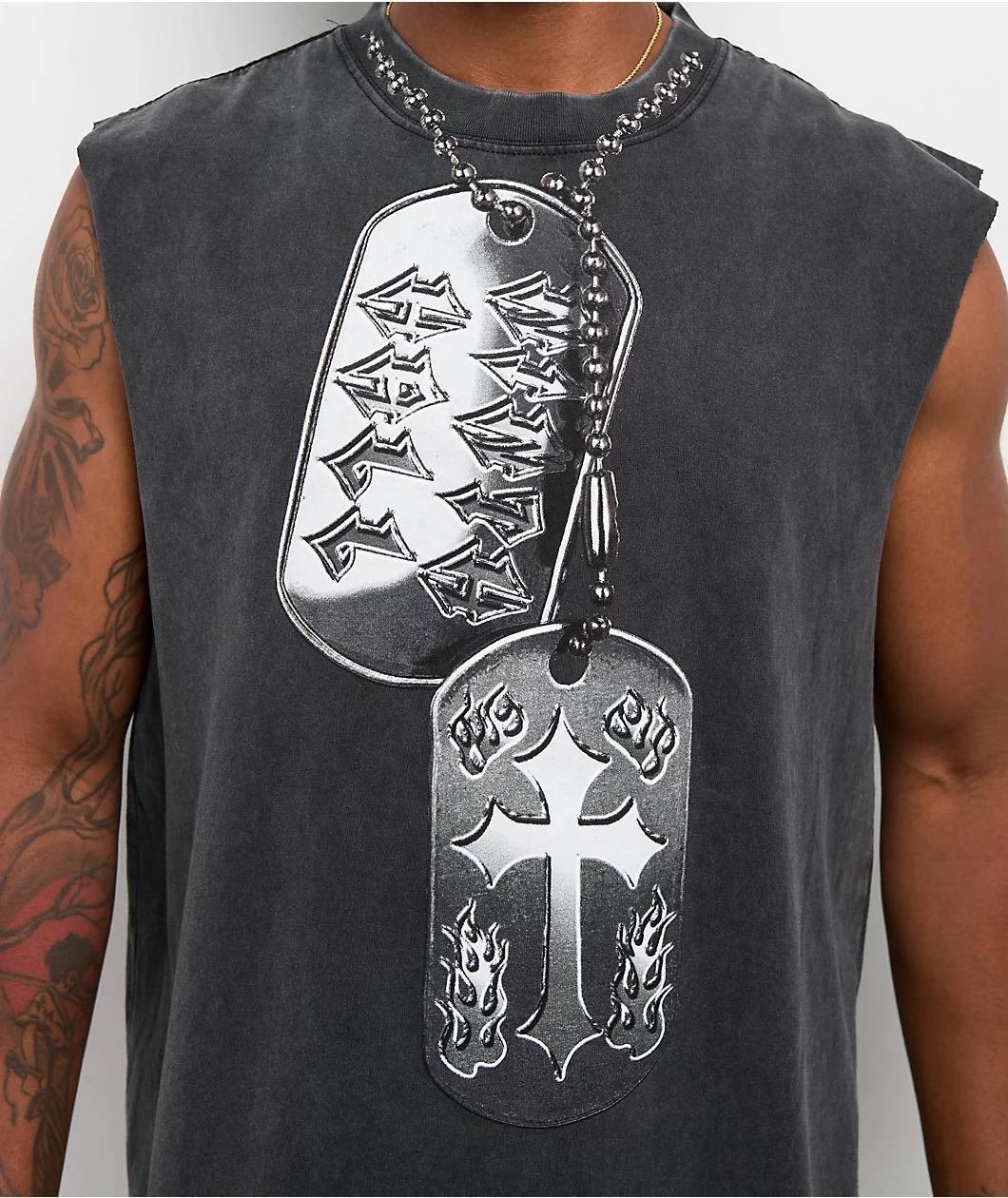 Ninth Hall Dog Tags Black Wash Tank Top Product Image