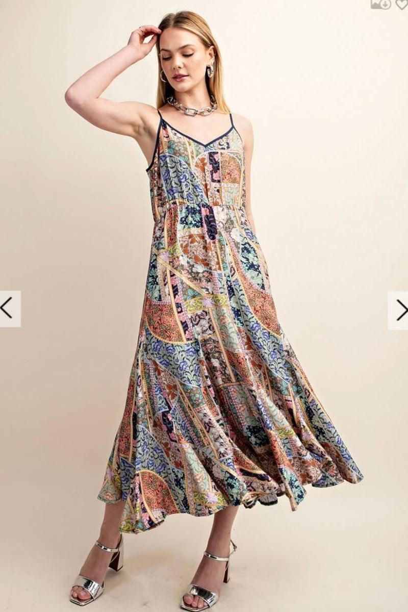 Spaghetti Strap Dress, Mixed Print Product Image