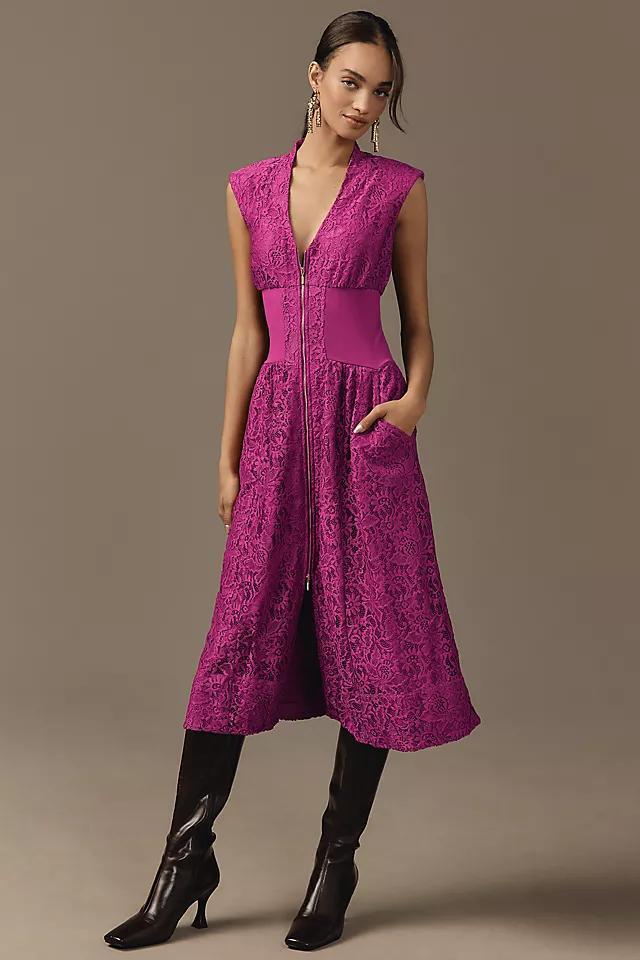 The Tommie Cap-Sleeve Front-Zip Shirt Dress: Lace Edition Product Image