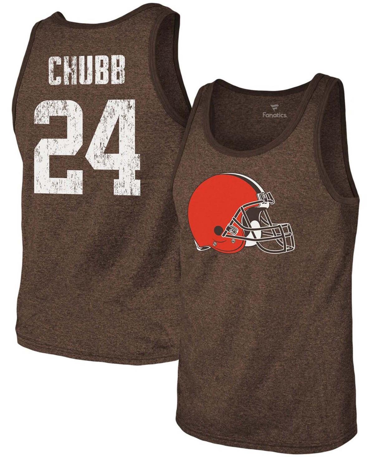 Men's Majestic Threads Nick Chubb Brown Cleveland Browns Name & Number Tri-Blend Tank Top, Size: XL Product Image