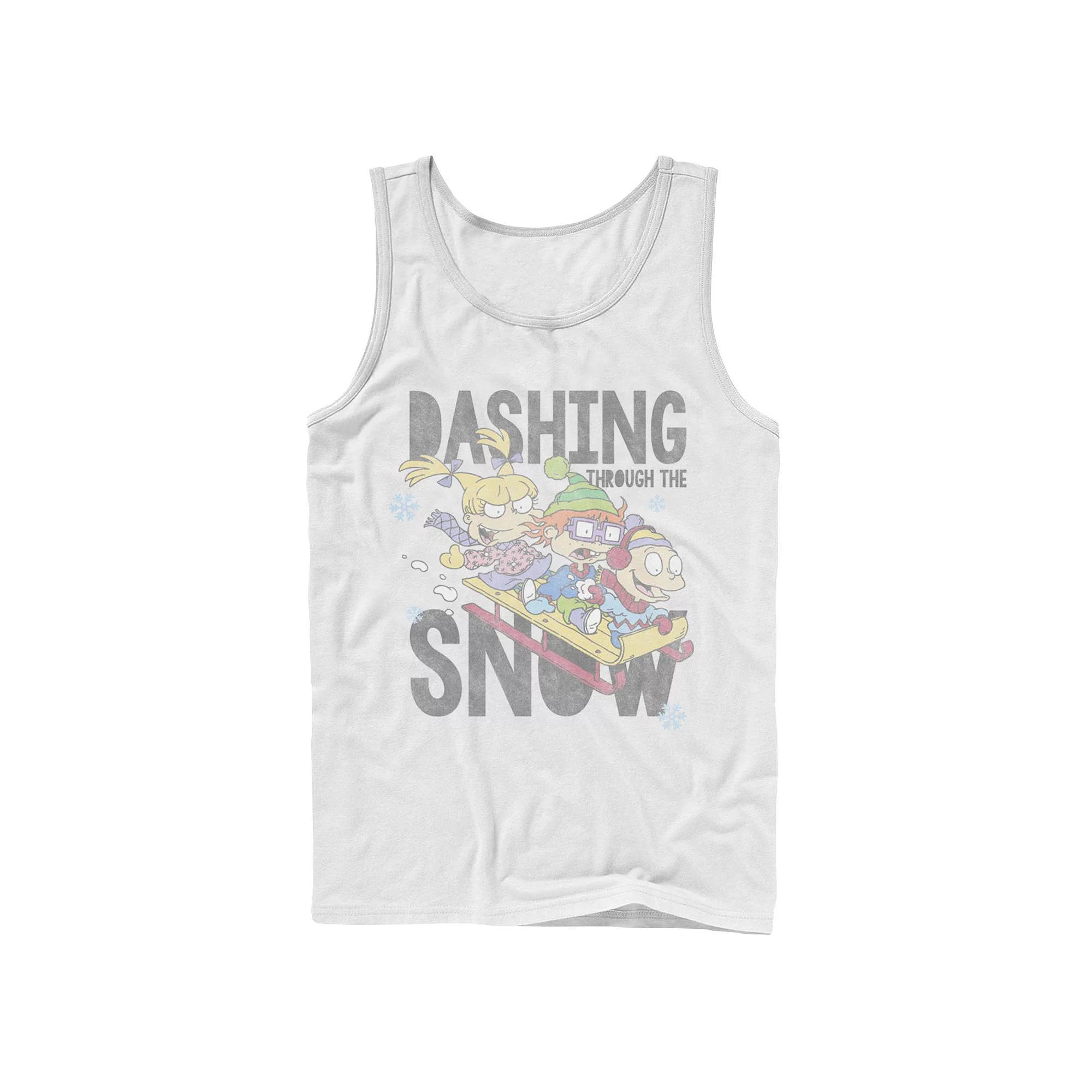 Men's Nickelodeon Rugrats Trio Dashing Through The Snow Sled Graphic Tank Top, Size: Large, White Product Image