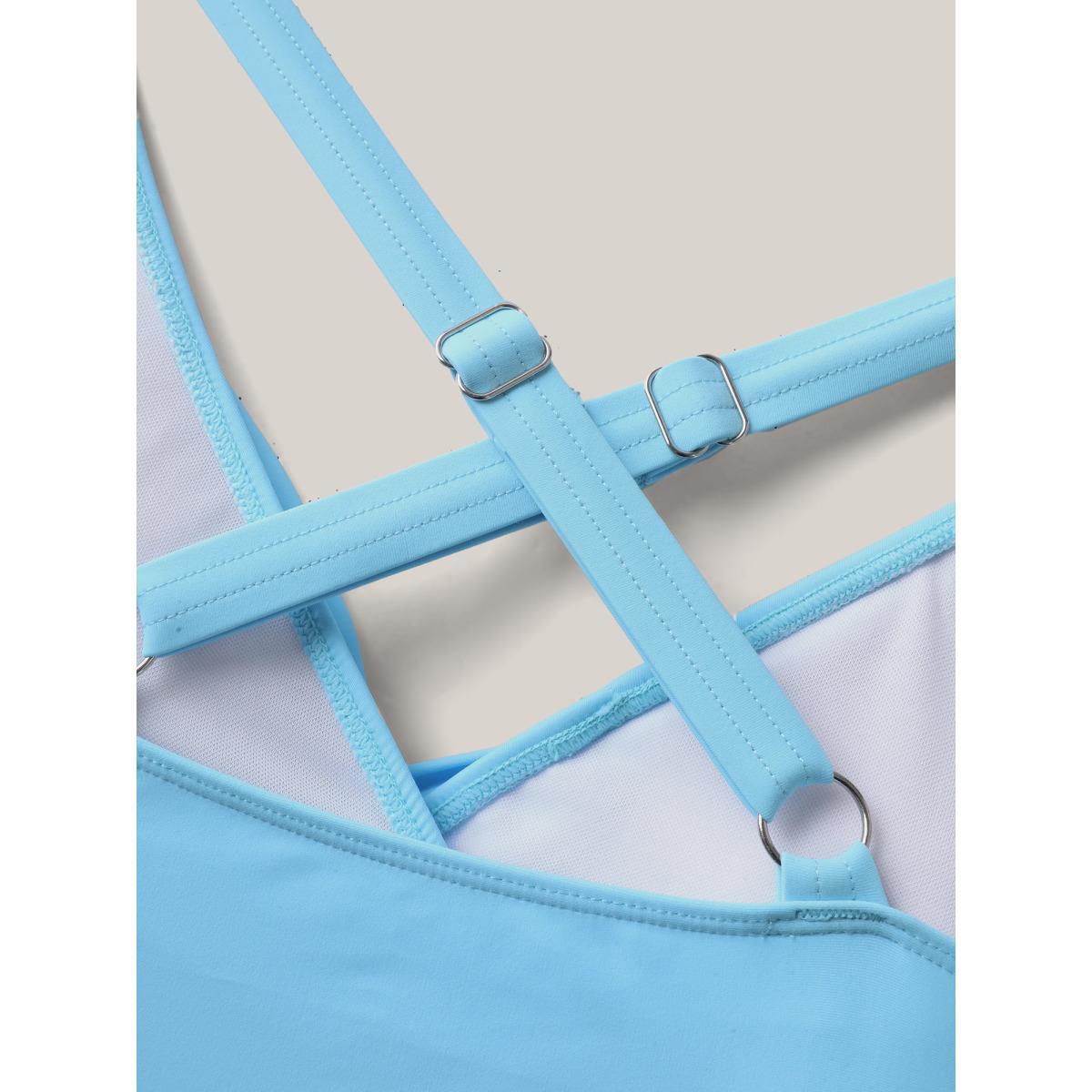 Plus Size Color Block Pleated One-Piece Swimsuit Women's Swimwear Mediumblue Beach Gathered Curve Bathing Suits High stretch One Pieces BloomChic 18-20/2X Product Image