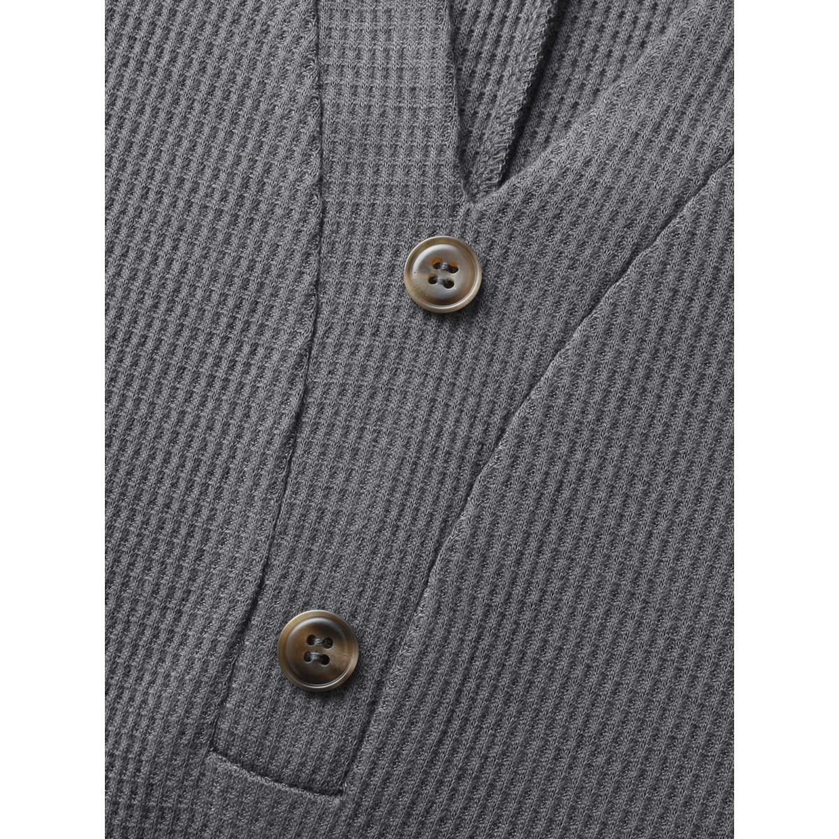 Plus Size Notched Waffle Knit Button Detail Dress DarkGray Women Casual Texture Notched collar Long Sleeve Curvy BloomChic 10/M Product Image