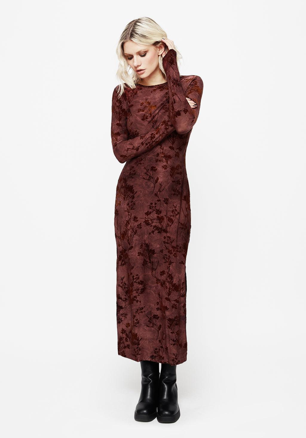 Wytchelm Flocked Velour Midaxi Dress - Red Product Image