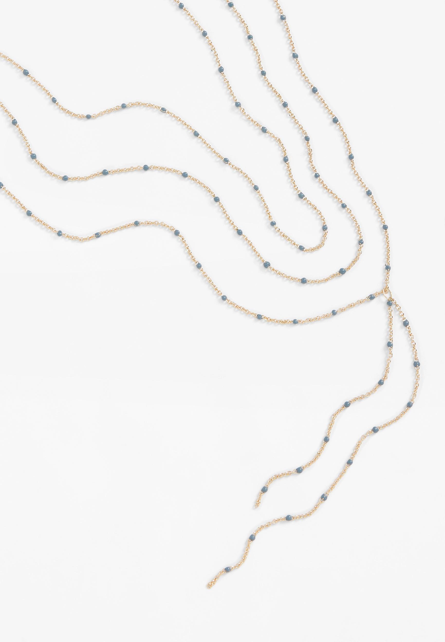 Blue Beaded Triple Layered Y Necklace Product Image