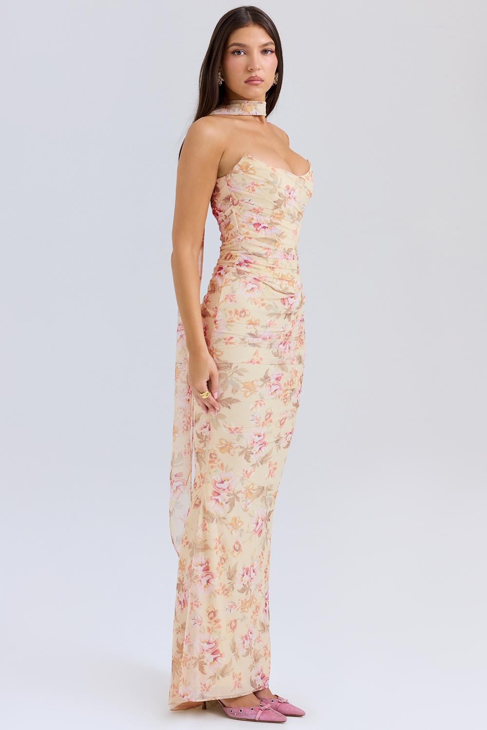 Cassidy  honeyflower print fluted hem maxi skirt Product Image