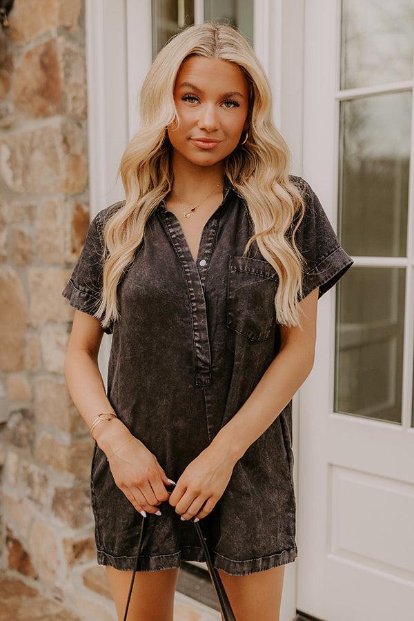 Park Days Ahead Chambray Romper in Vintage Black Product Image