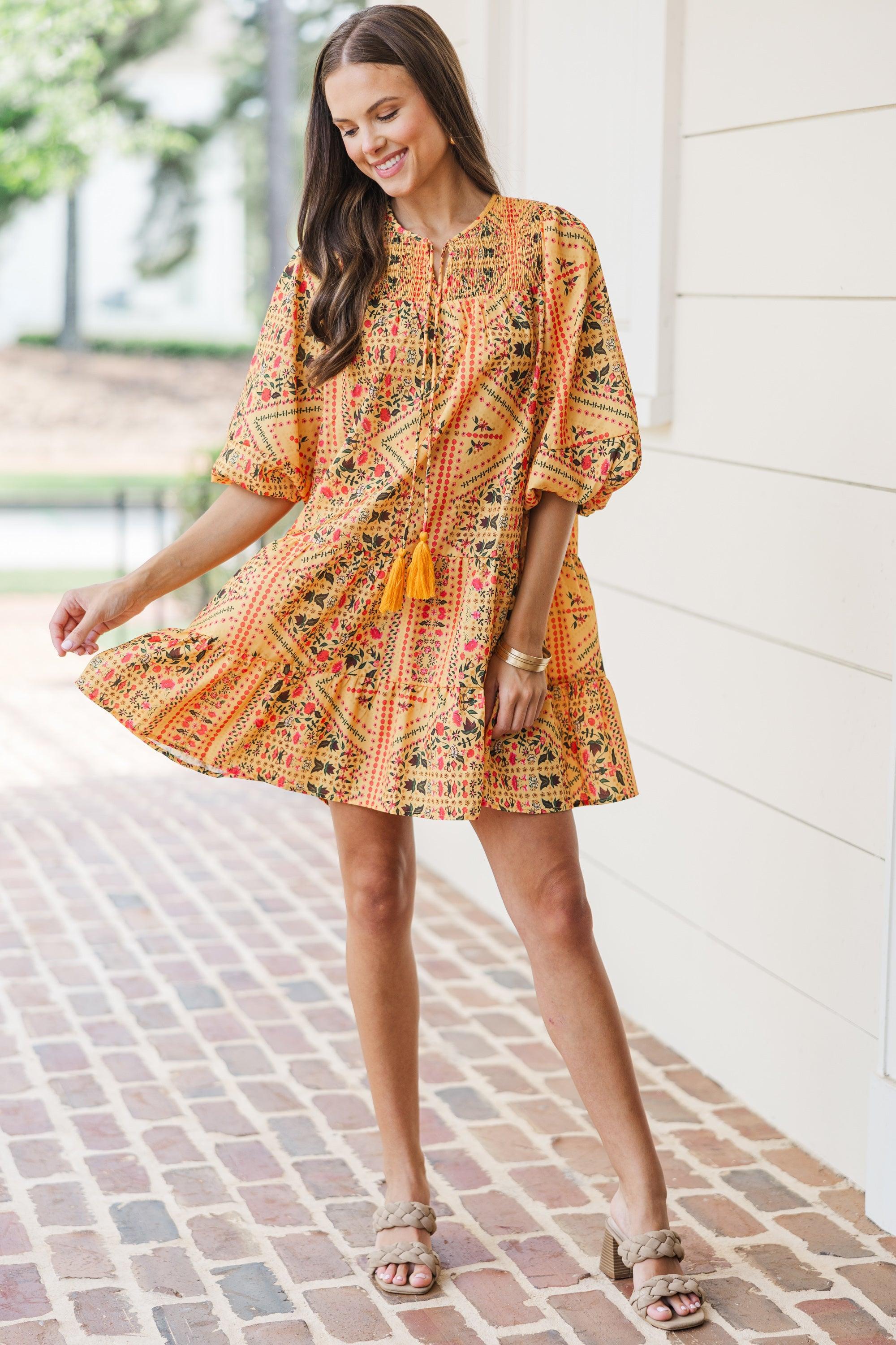 Steady As She Goes Yellow Floral Babydoll Dress Female Product Image