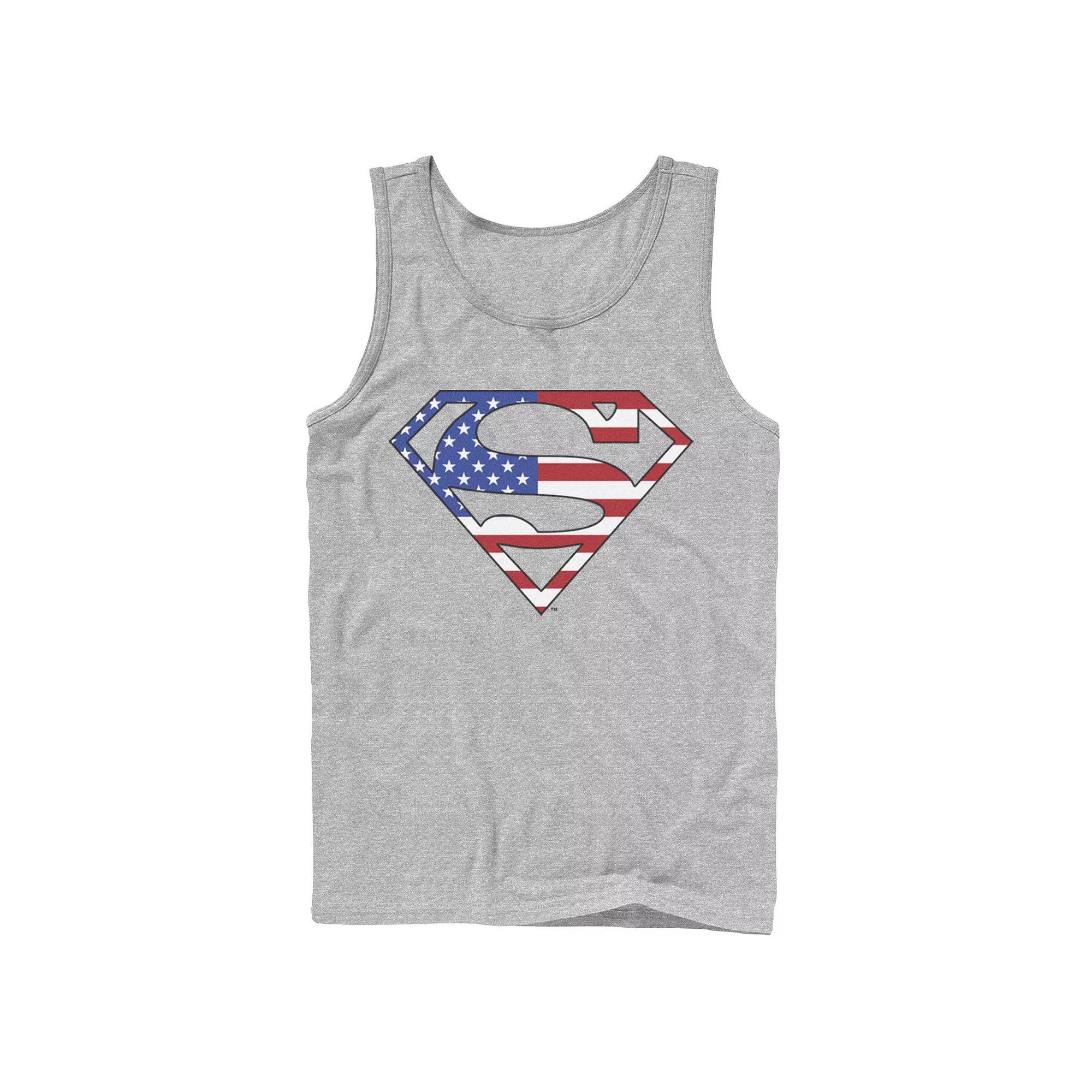 Men's DC Comics Superman American Flag Logo Fill Tank Top, Size: Large, Athletic Grey Product Image