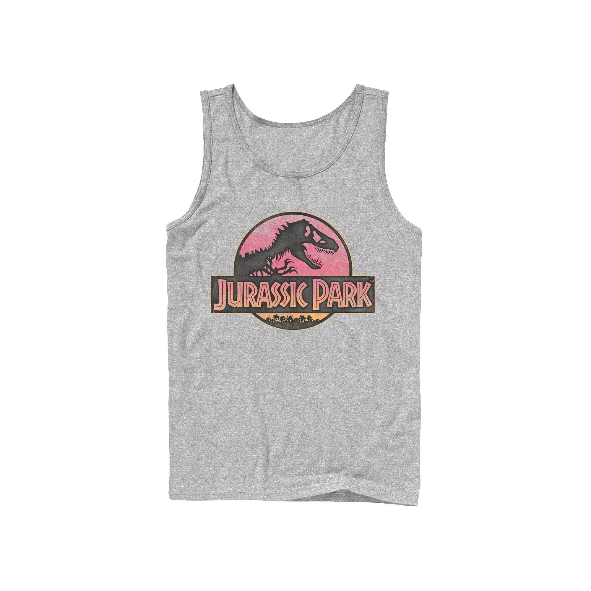 Mens Jurassic Park Logo Gradient Sunset Graphic Tank Top Athletic Grey Product Image
