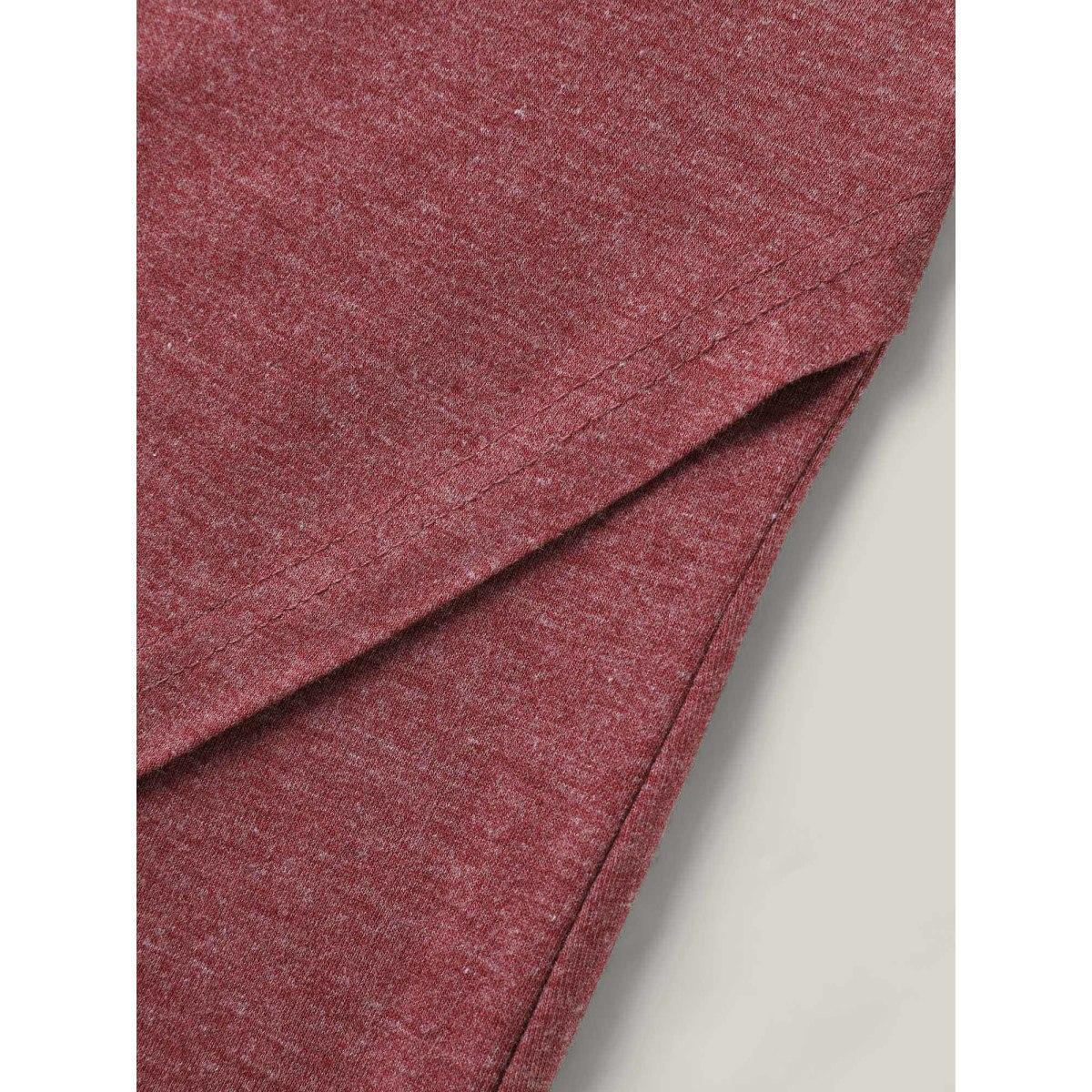 Plus Size Heather Stretchy Overlap Hem Plain T-Shirt Russet Women Overlapping Round Neck Everyday-Casual T-shirts BloomChic 26/4X Product Image