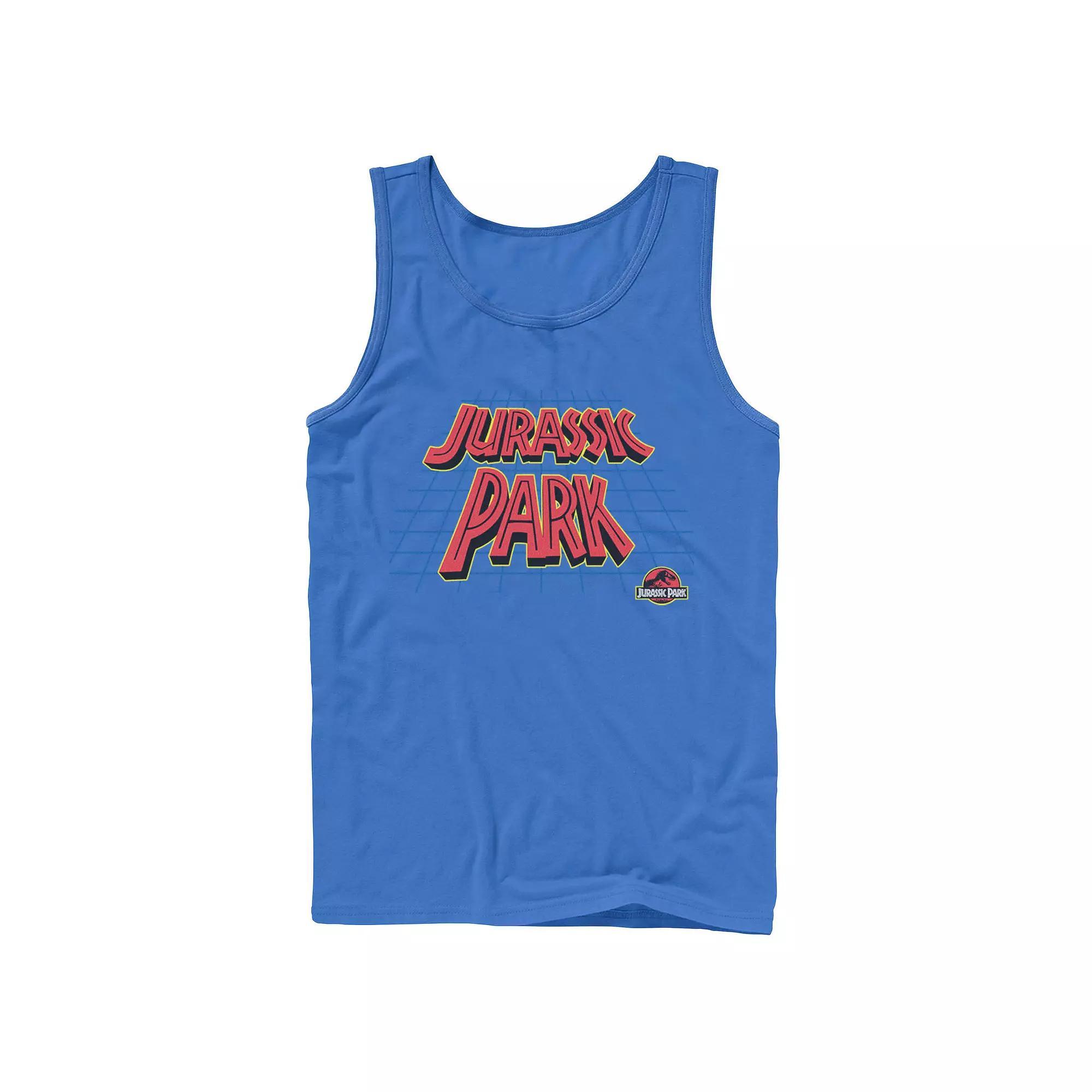 Men's Jurassic Park Tilted Retro Grid Logo Tank Top, Size: XL, Grey Product Image