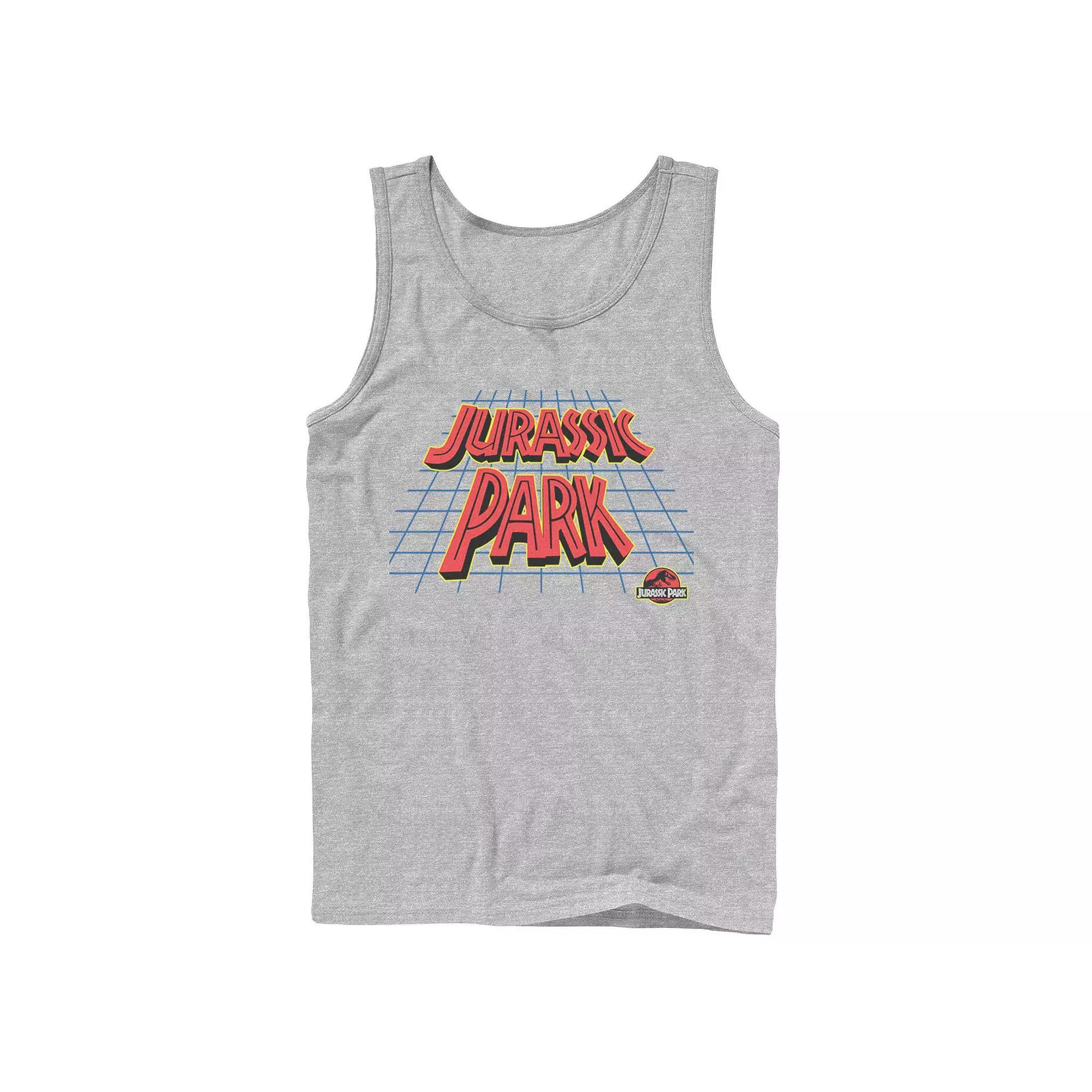 Men's Jurassic Park Tilted Retro Grid Logo Tank Top, Size: XL, Grey Product Image