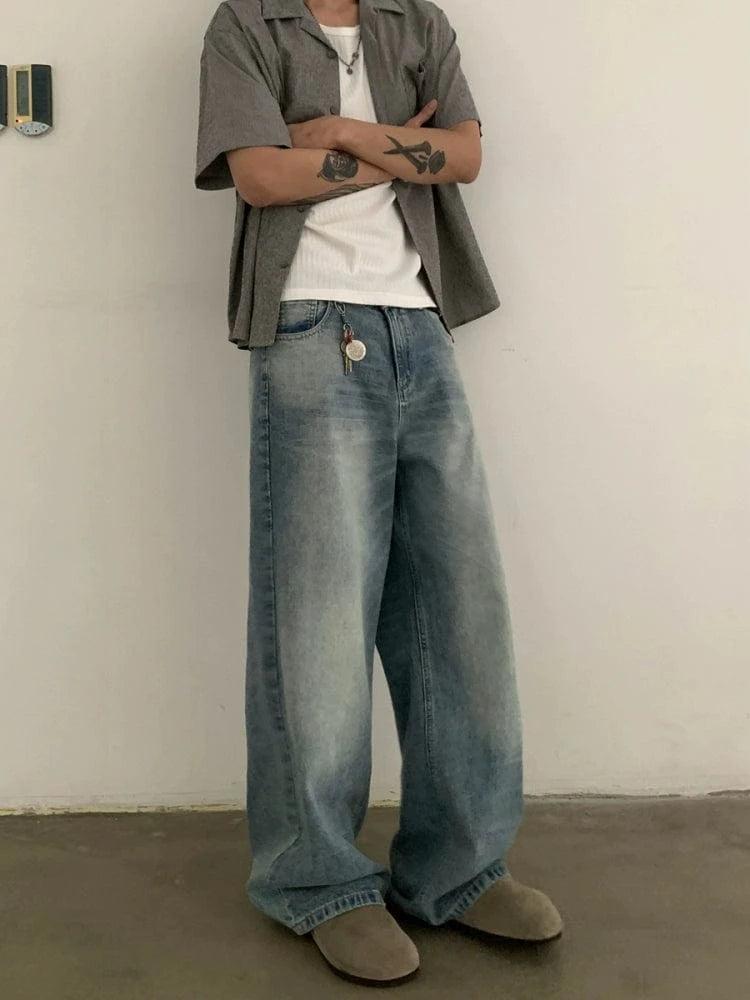 RT No. 19510 BLUE DENIM BAGGY STRAIGHT JEANS Product Image