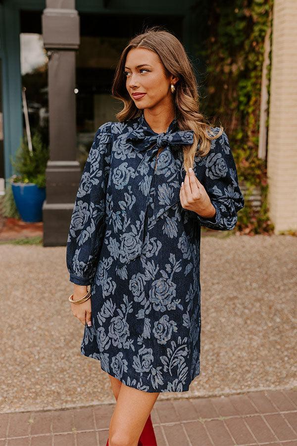 Moonlit Rose Garden Denim Mini Dress Product Image
