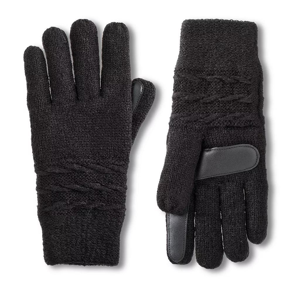 Women's isotoner Water Repellent Reverse Cable Knit Gloves, Black Product Image