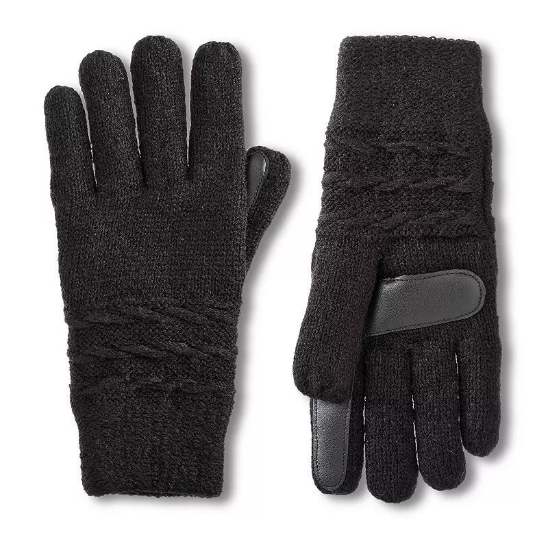 Women's isotoner Water Repellent Reverse Cable Knit Gloves, Black Product Image