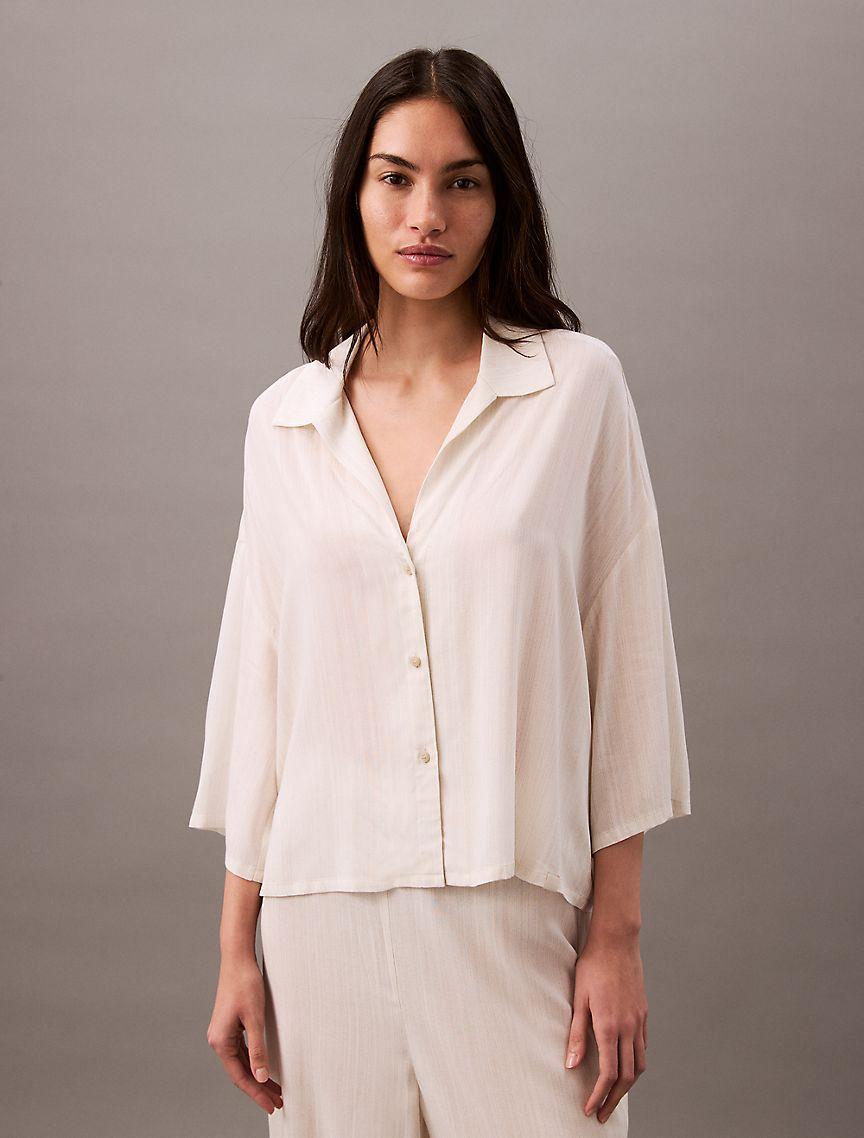 Woven Viscose Button-Down Short Sleeve Shirt Product Image