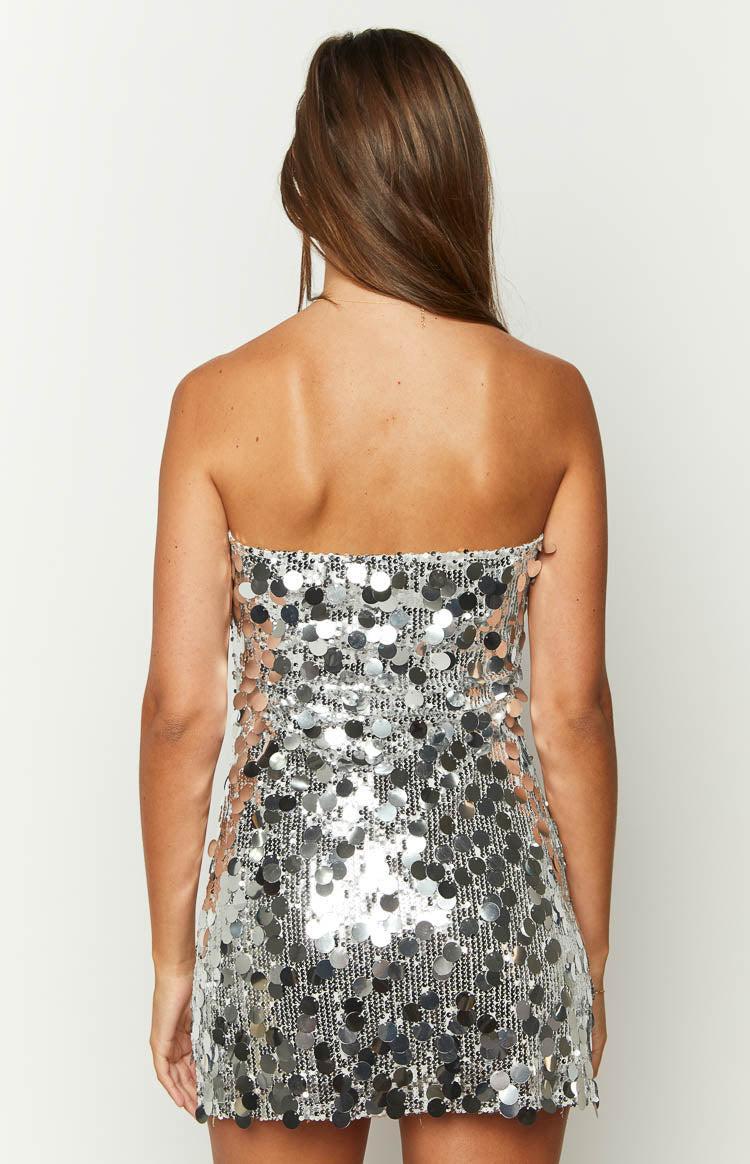 Radiant Silver Sparkle Mini Dress Product Image