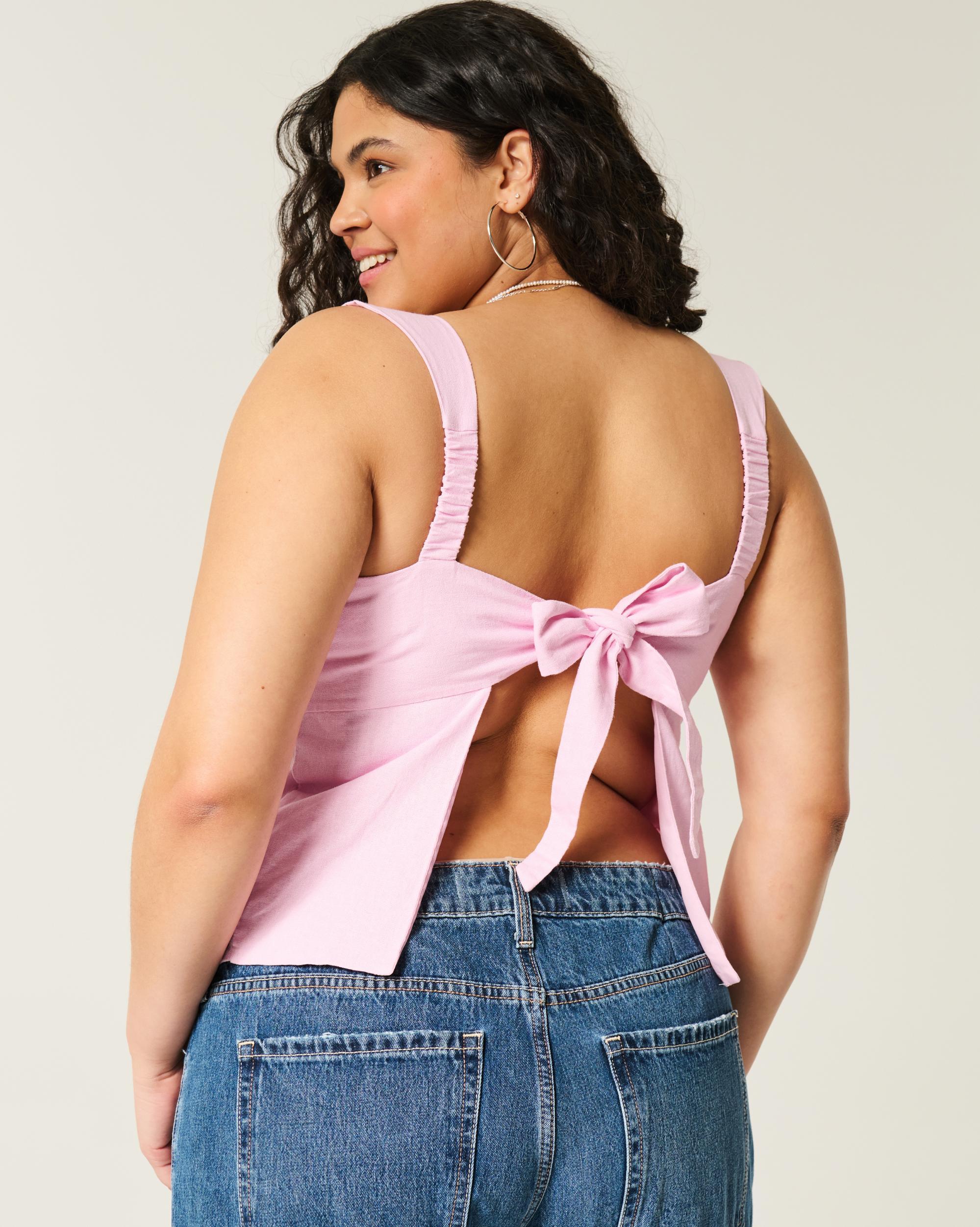 Linen-Blend Open-Back Top Product Image