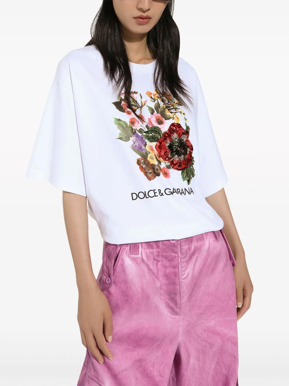 floral-print cotton-blend T-shirt  Product Image
