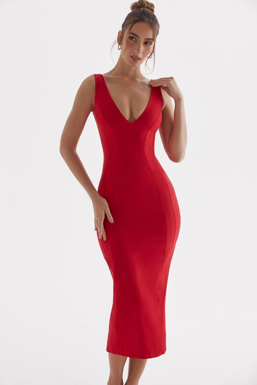 Cece Red Rose Plunge Maxi Dress Product Image
