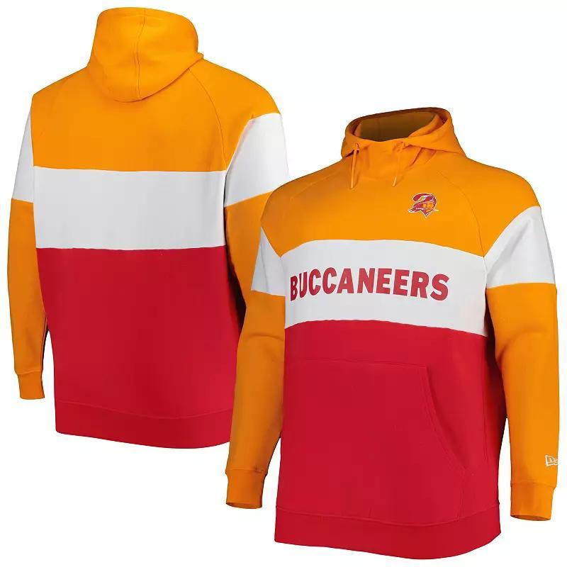Men's New Era Orange/Red Tampa Bay Buccaneers Big & Tall Throwback Colorblock Fleece Raglan Pullover Hoodie, Size: 2XB Product Image