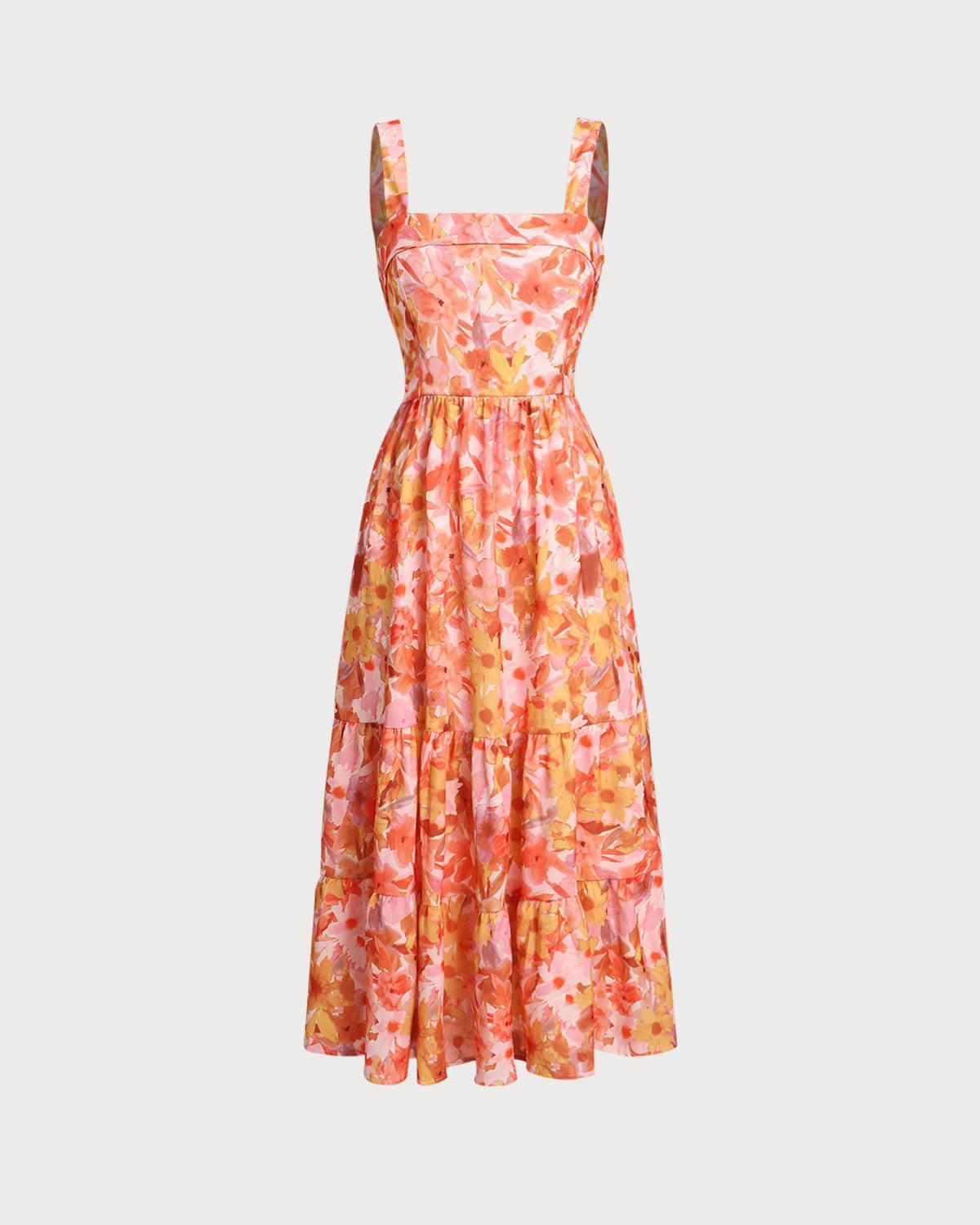 Pink Floral Backless Slip Midi Dress Product Image