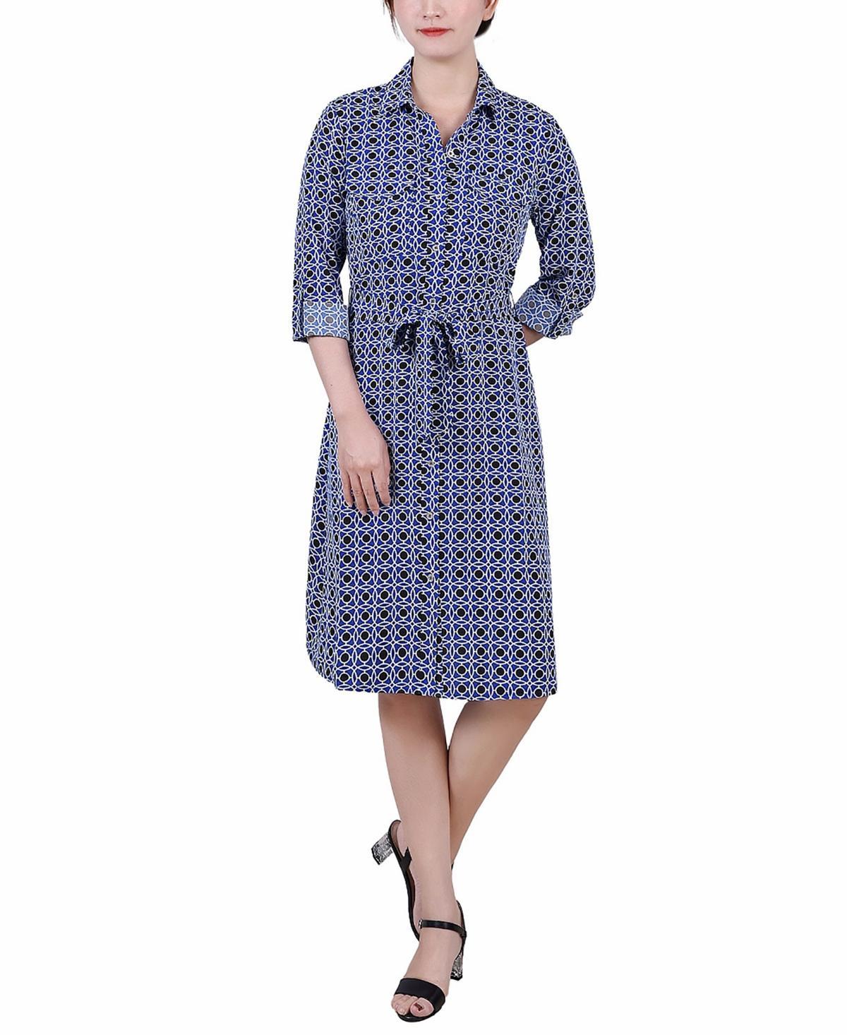 Ny Collection Petite Printed Long Sleeve Roll Tab Shirtdress Product Image