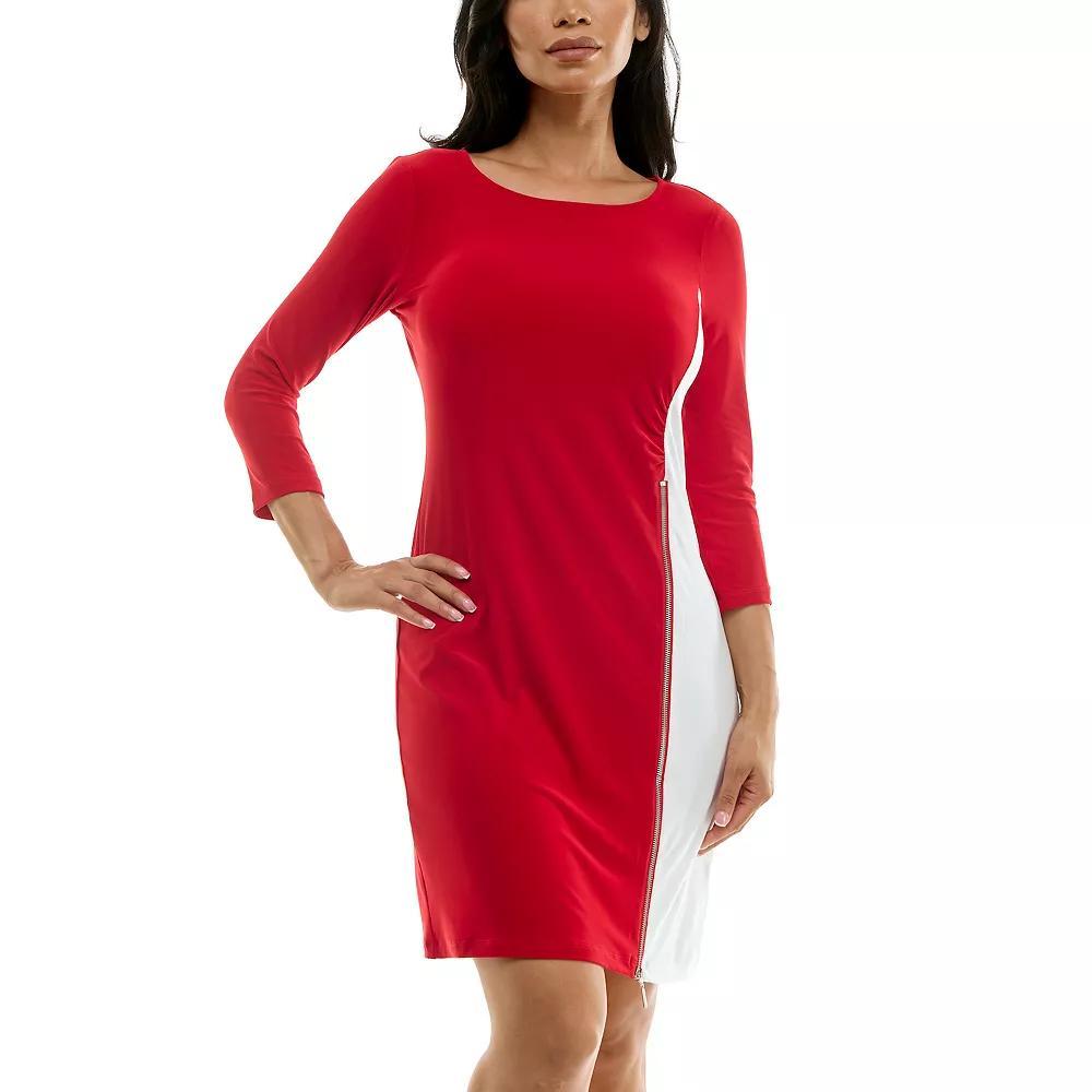 Women's Nina Leonard Colorblock Faux-Wrap Mini Dress, Size: Small, Red White Product Image