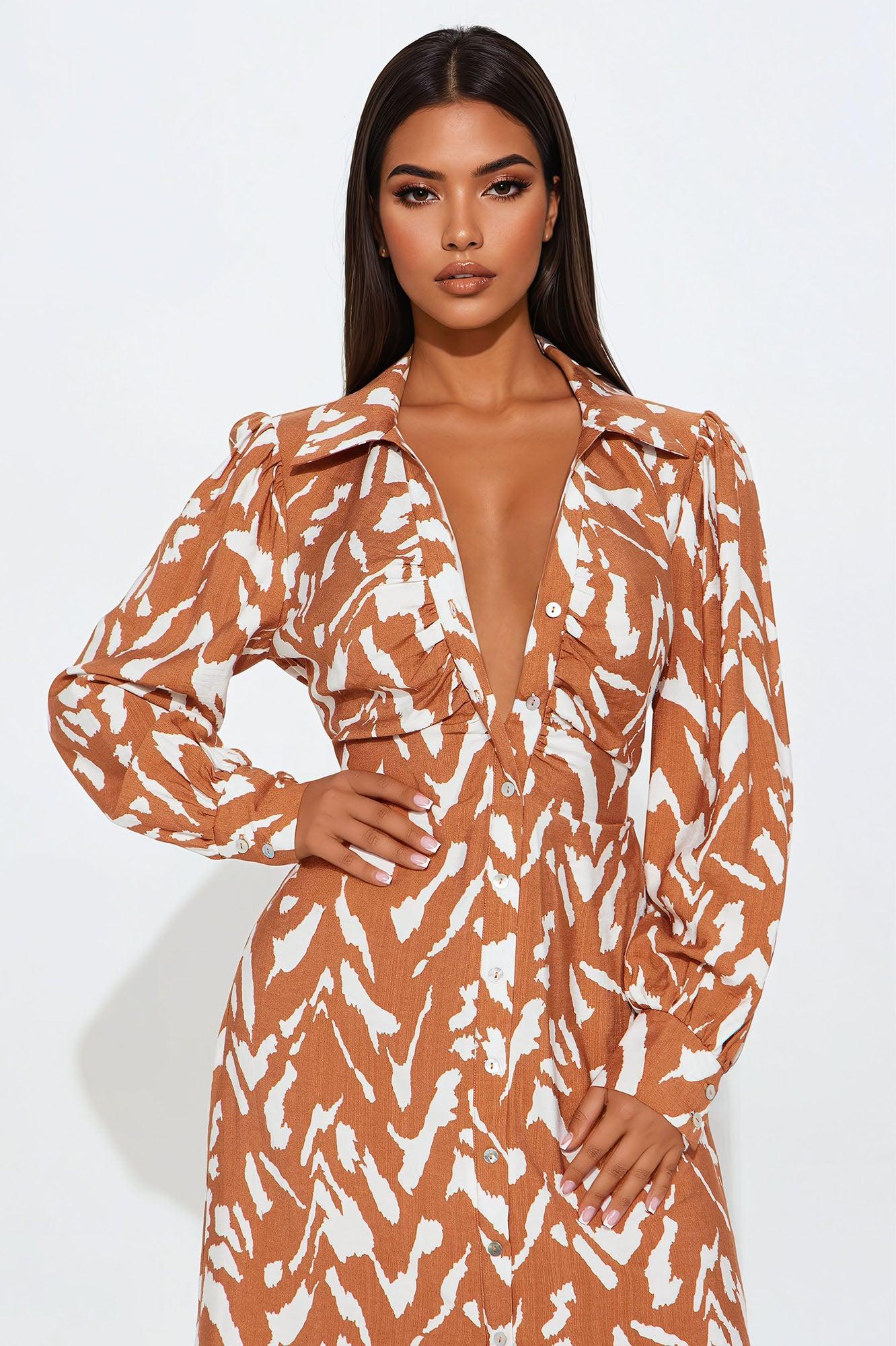 Zalaura Collar Midi Dress - Mocha/combo Product Image