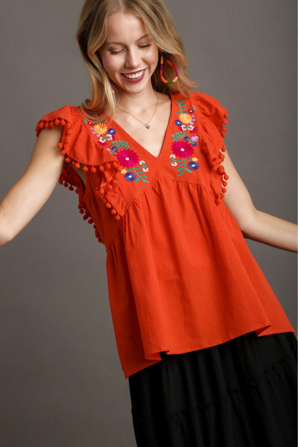 V-Neck Embroidered Top Product Image